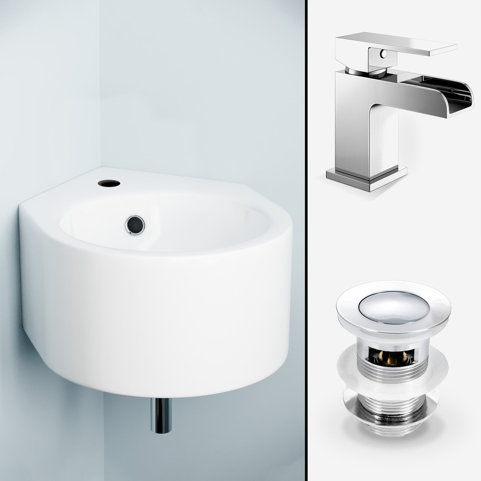 Wall Hung Cloakroom 310mm Basin with Waterfall Mono Tap & Waste