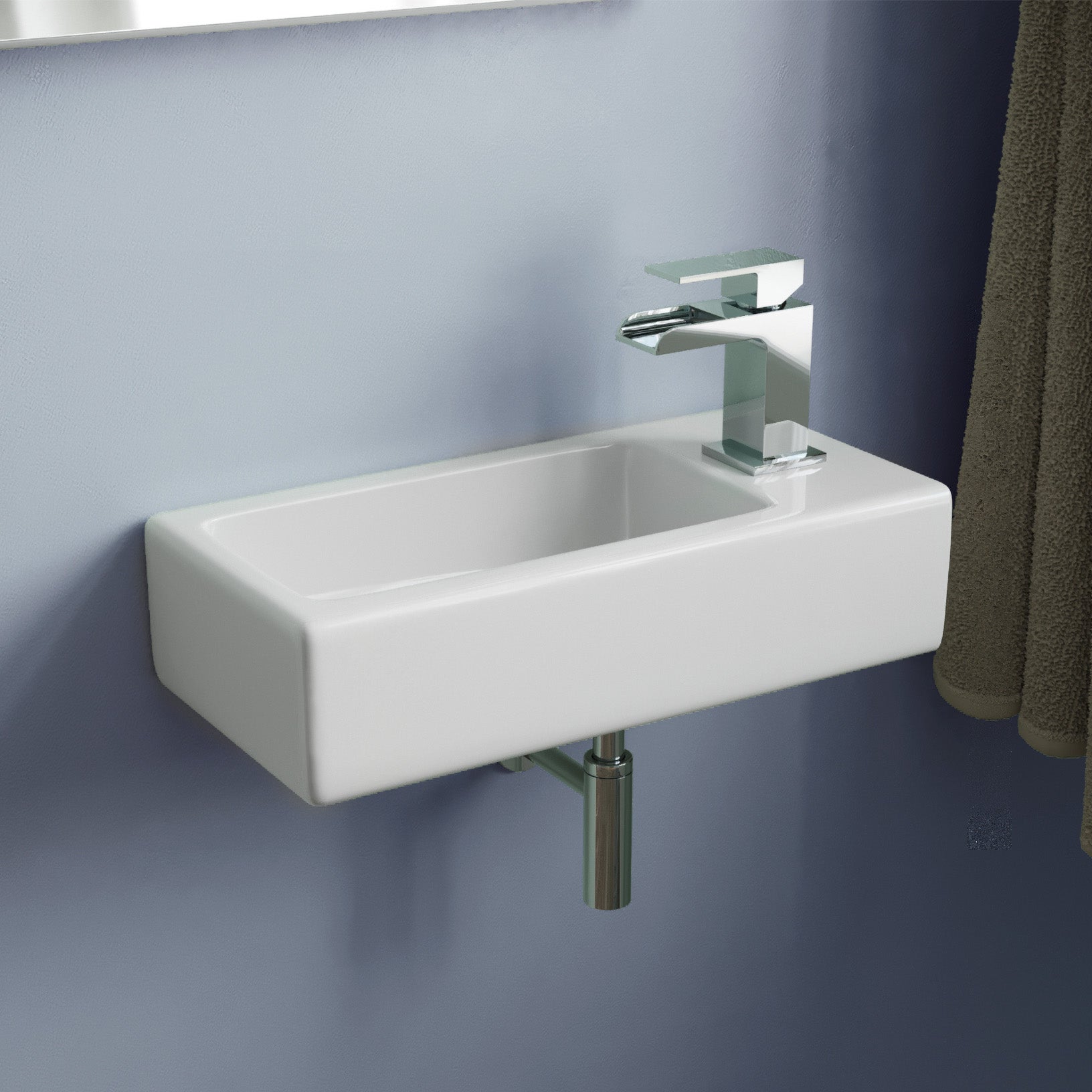 Alvey Wall Hung Right Handed Cloakroom 360mm Basin Sink Waterfall Mono Tap Waste
