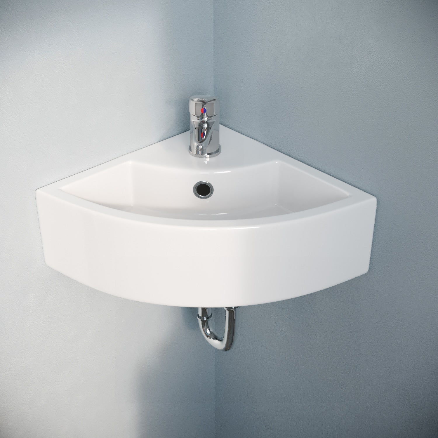 Tulla 465 x 325mm Compact Cloakroom Bathroom Wall Hung Hand Wash Corner Basin Sink