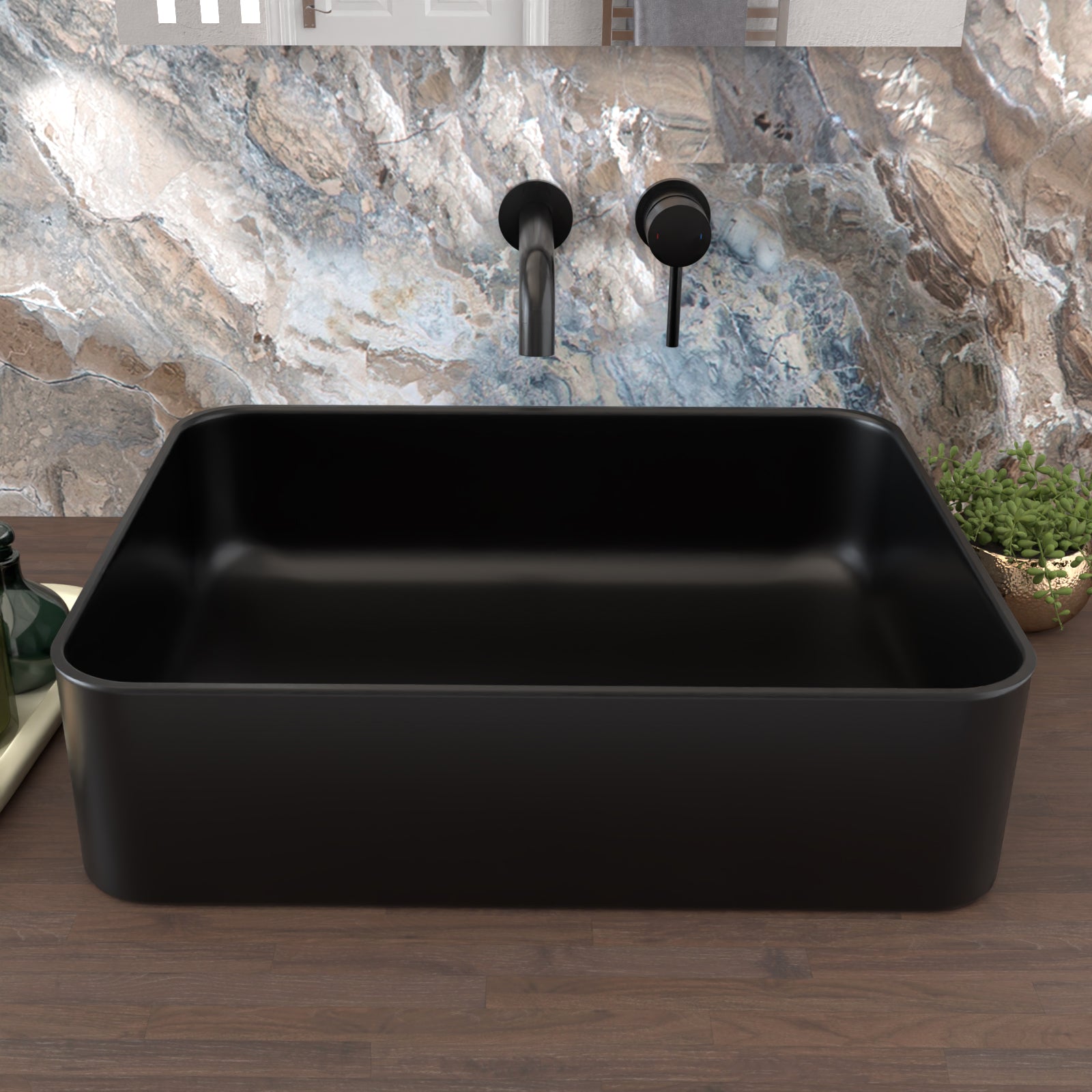 Rogiet 490 x 375mm Countertop Basin Rectangle Matte Black