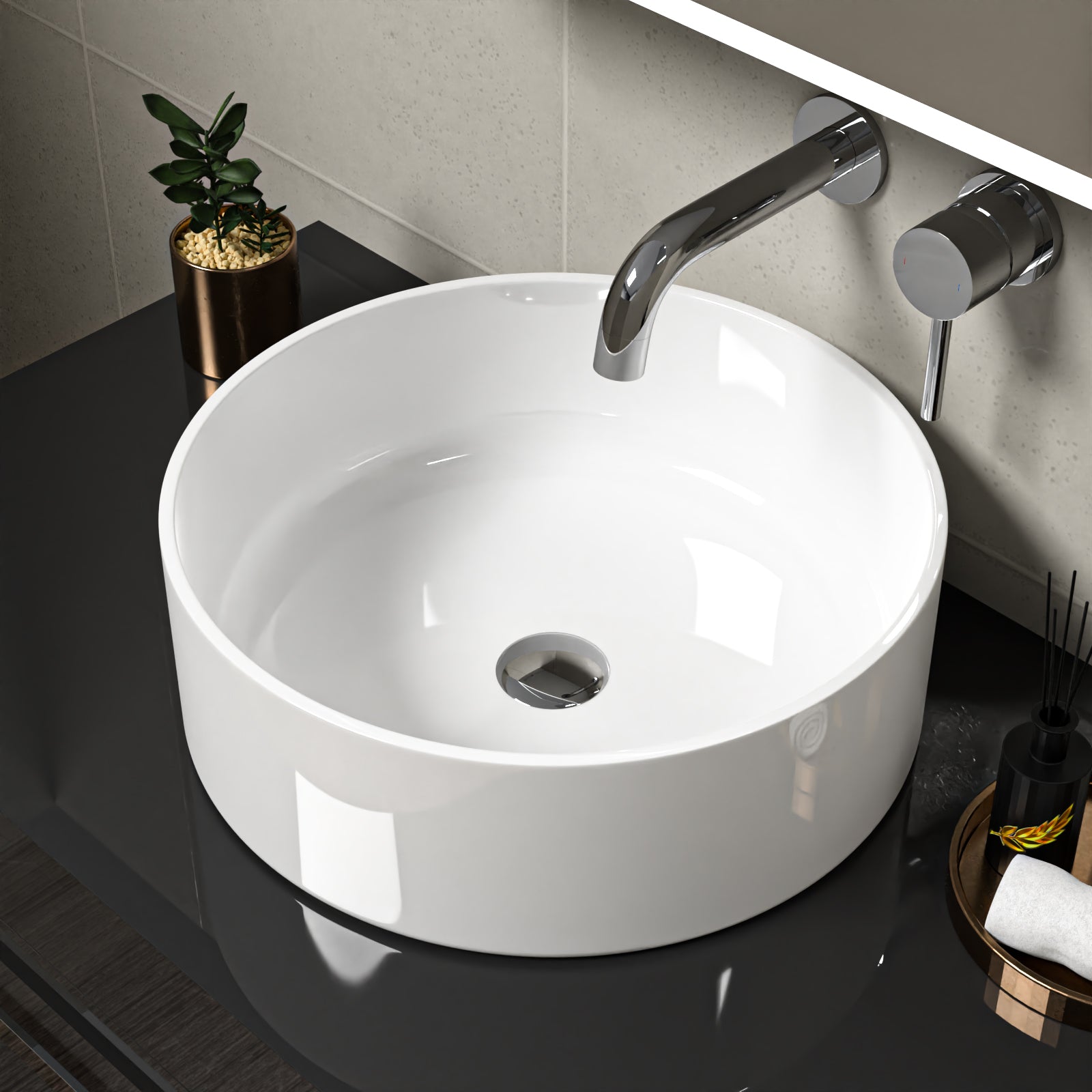 Coley 360mm Countertop Basin Round Gloss White