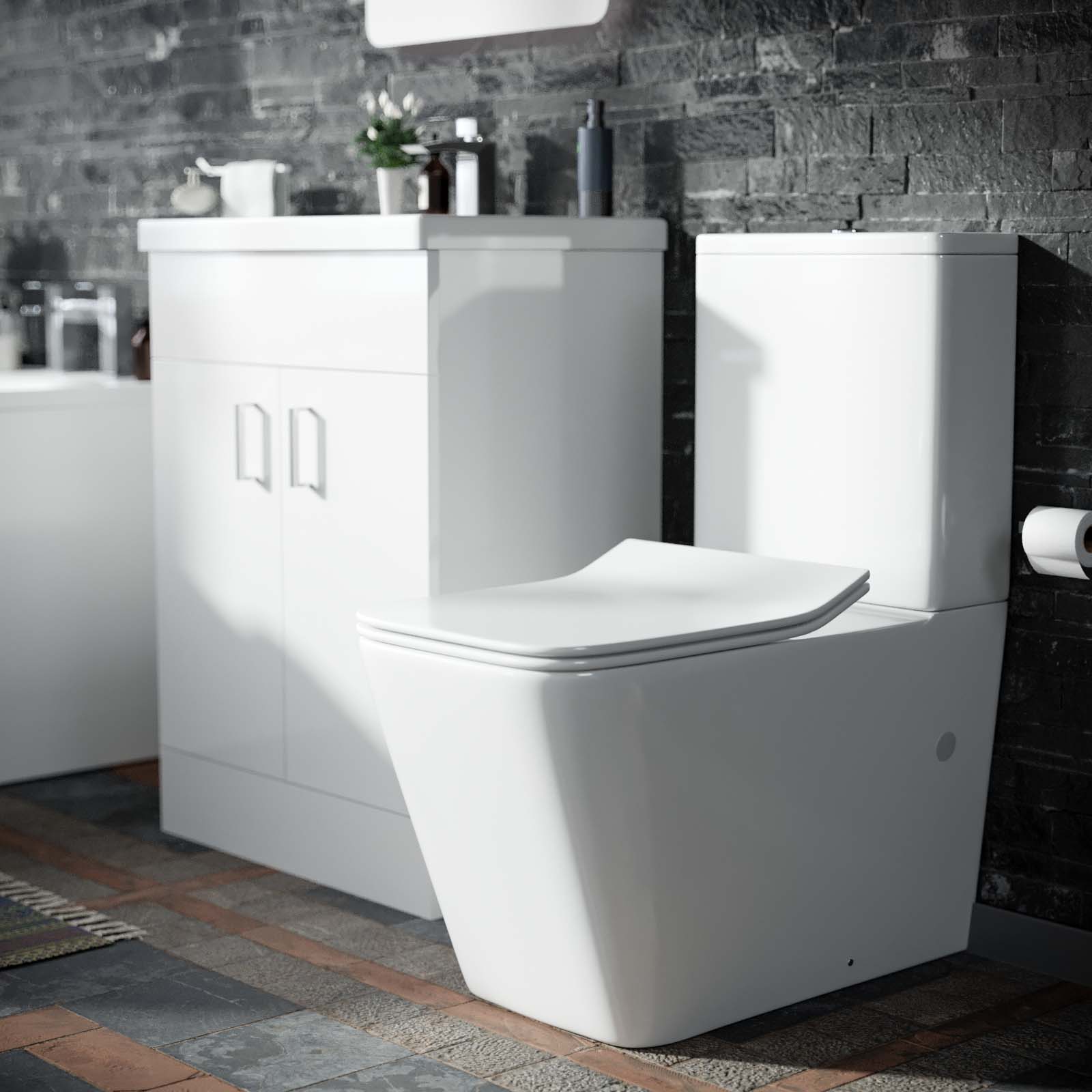 Harris Bath, Rimless Toilet Vanity Unit Three Piece White Bathroom Suite
