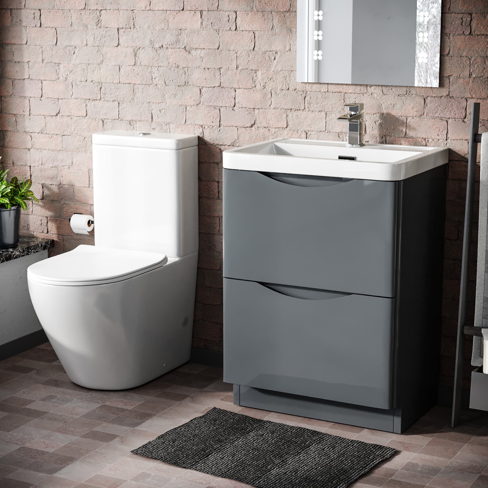 Merton 600 mm Grey Basin Vanity Unit and Rimless Close Coupled Toilet