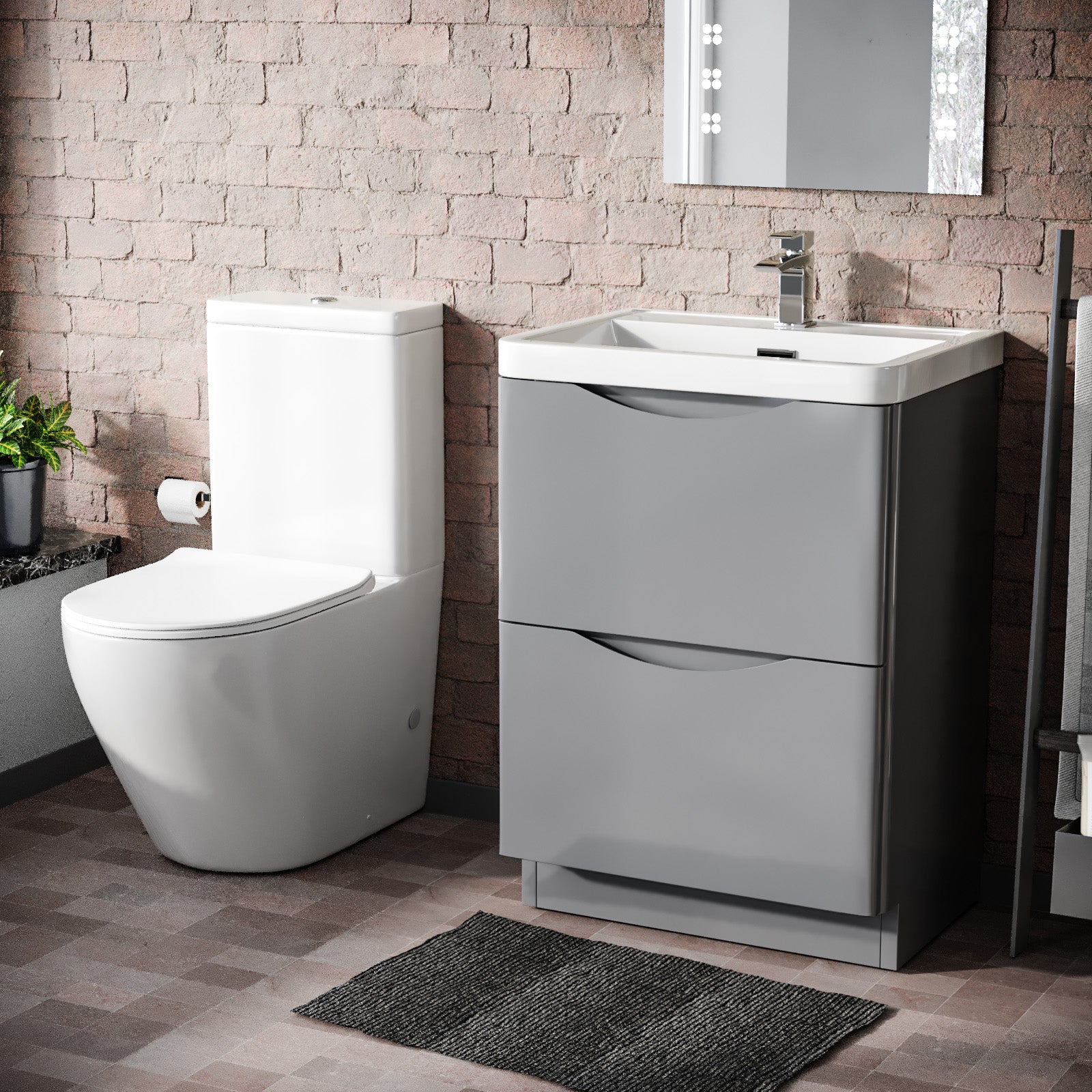 Merton 600 mm Grey Basin Vanity Unit and Rimless Close Coupled Toilet