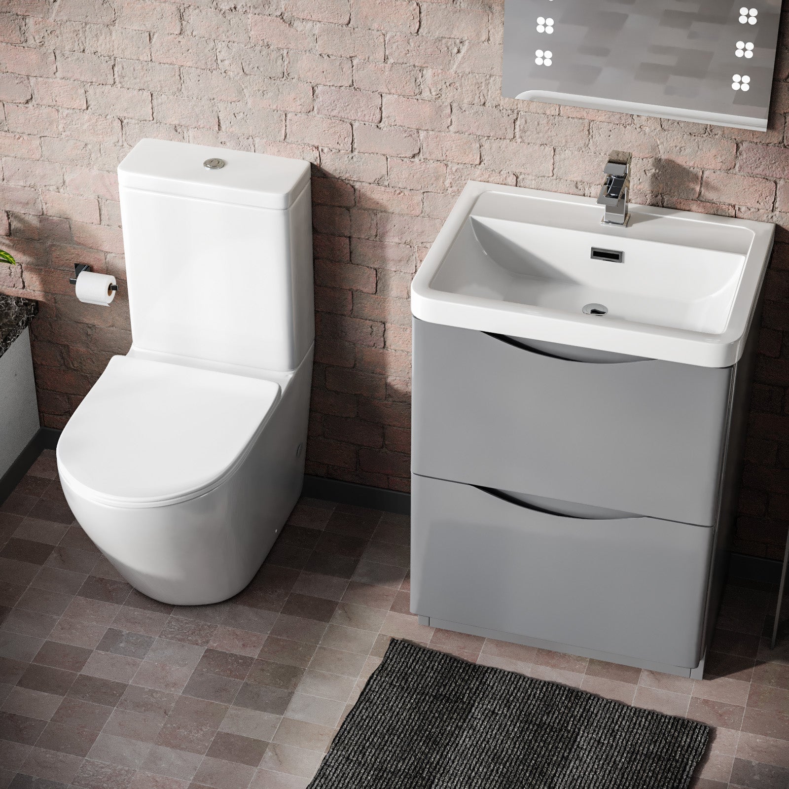 Merton 600 mm Grey Basin Vanity Unit and Rimless Close Coupled Toilet
