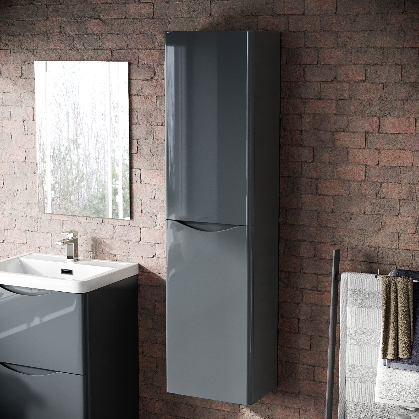 Merton Bathroom Wall Hung Cupboard Cabinet Storage Anthracite