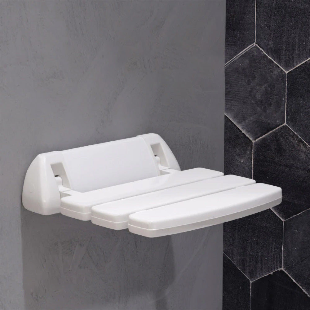 Kayson 350mm Foldable Wall Mounted Shower Seat Compact Mobility Aid White