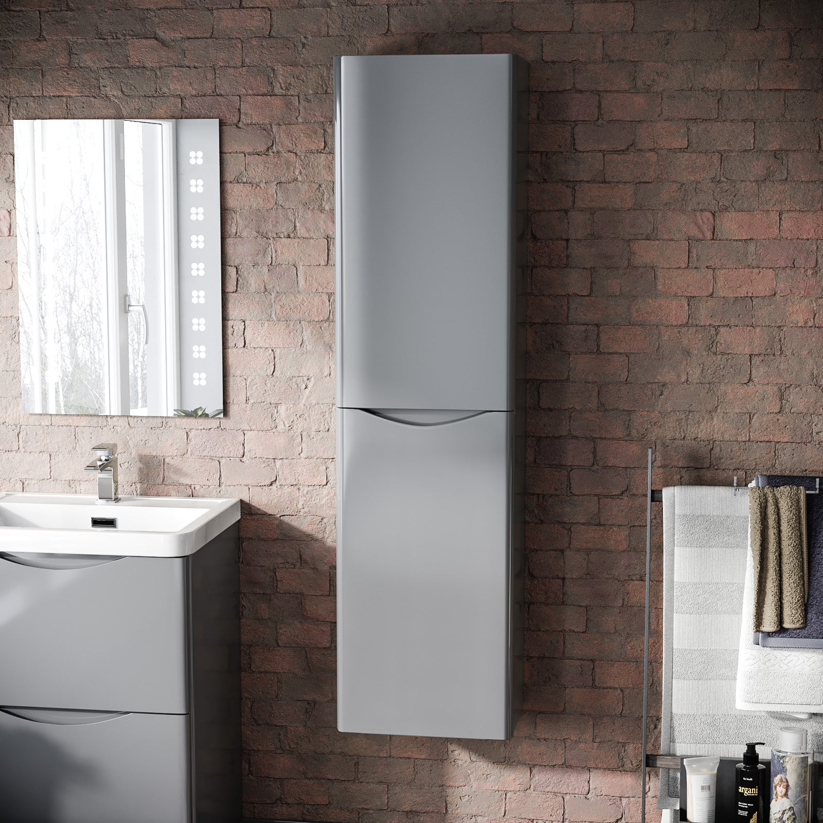 Merton Bathroom Wall Hung Cupboard Cabinet Storage Steel Grey