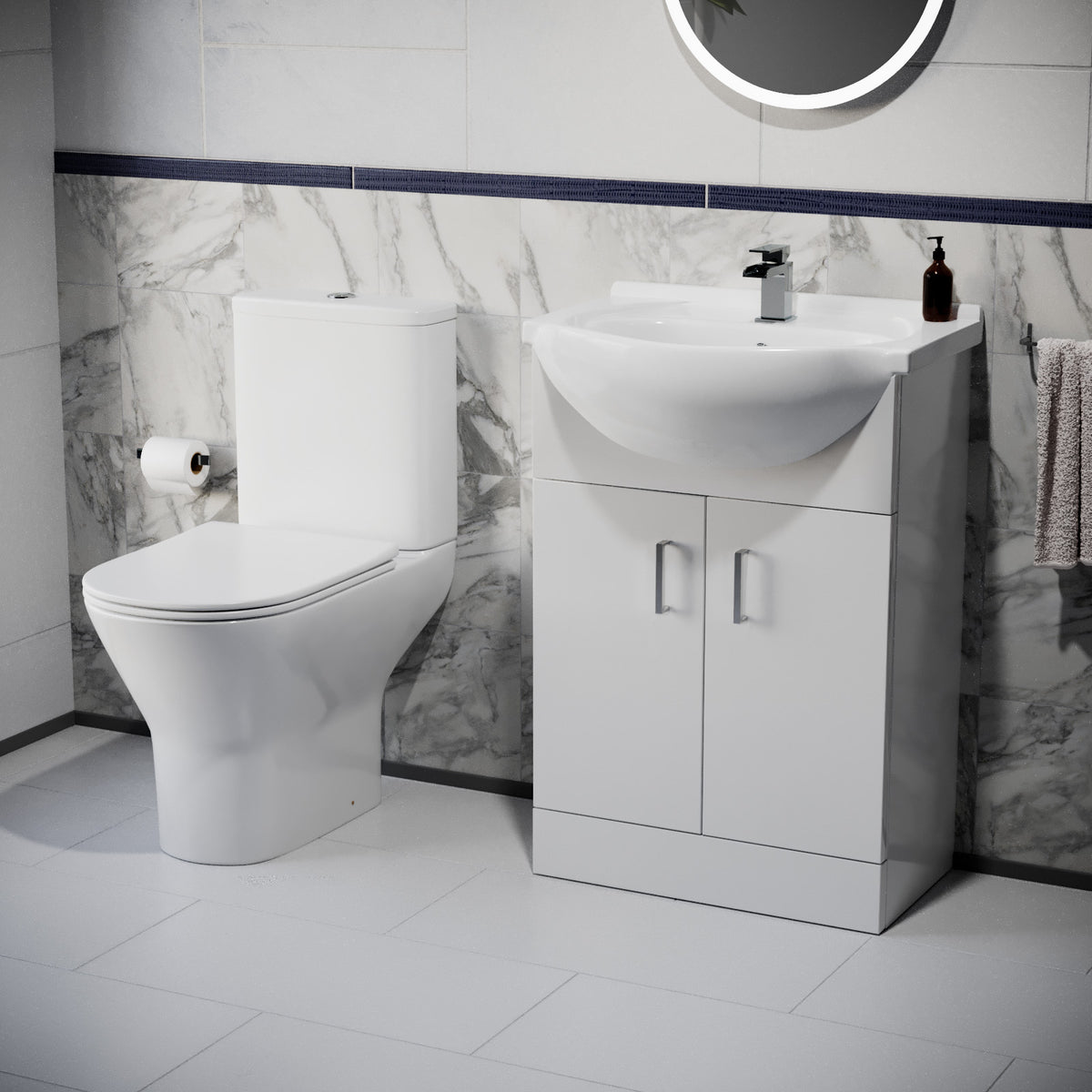 Ellen 550mm Floorstanding Basin Vanity Unit & Close Coupled Toilet White