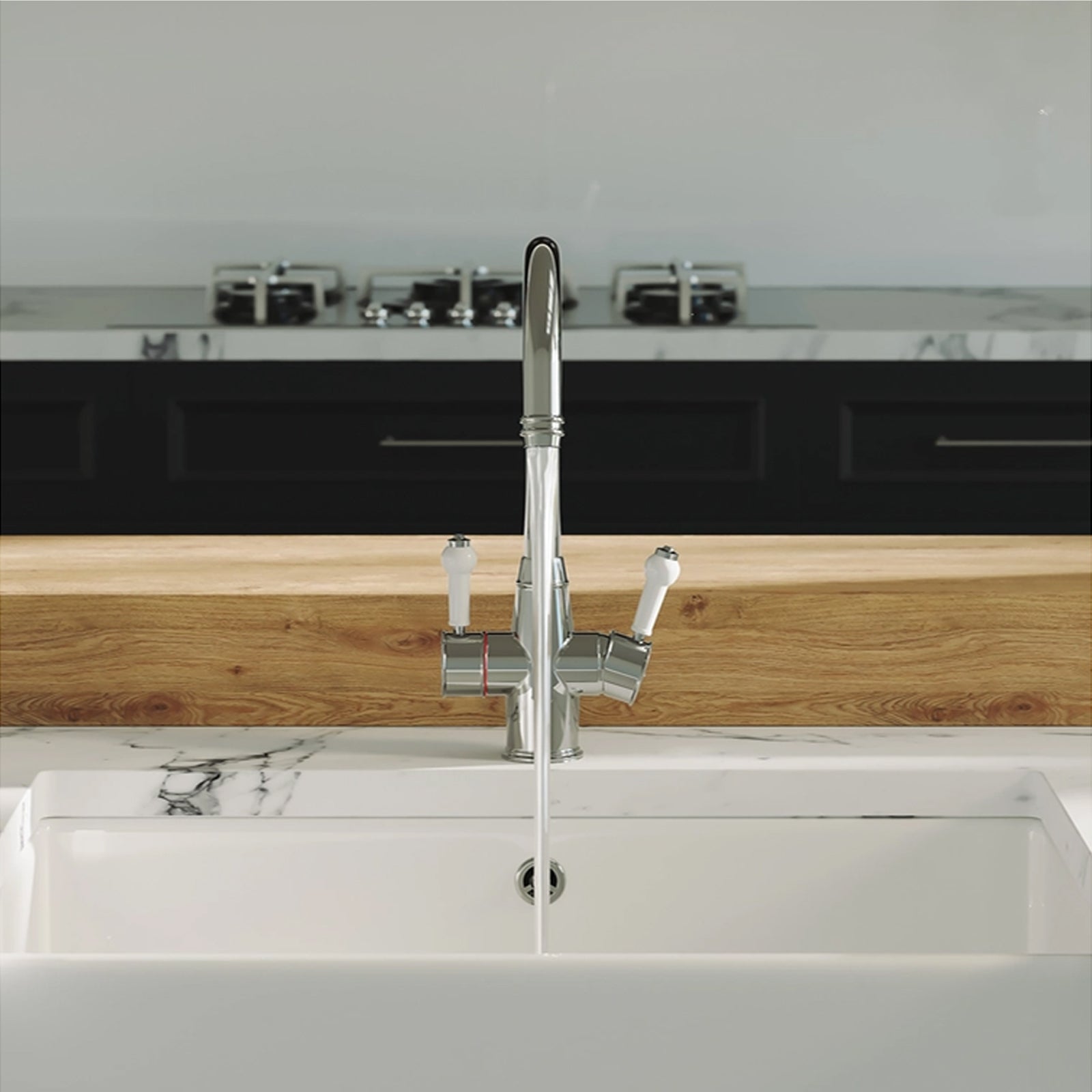 3 in 1 Single Lever Boiler Kitchen Mixer Complete Tap Set - Chrome