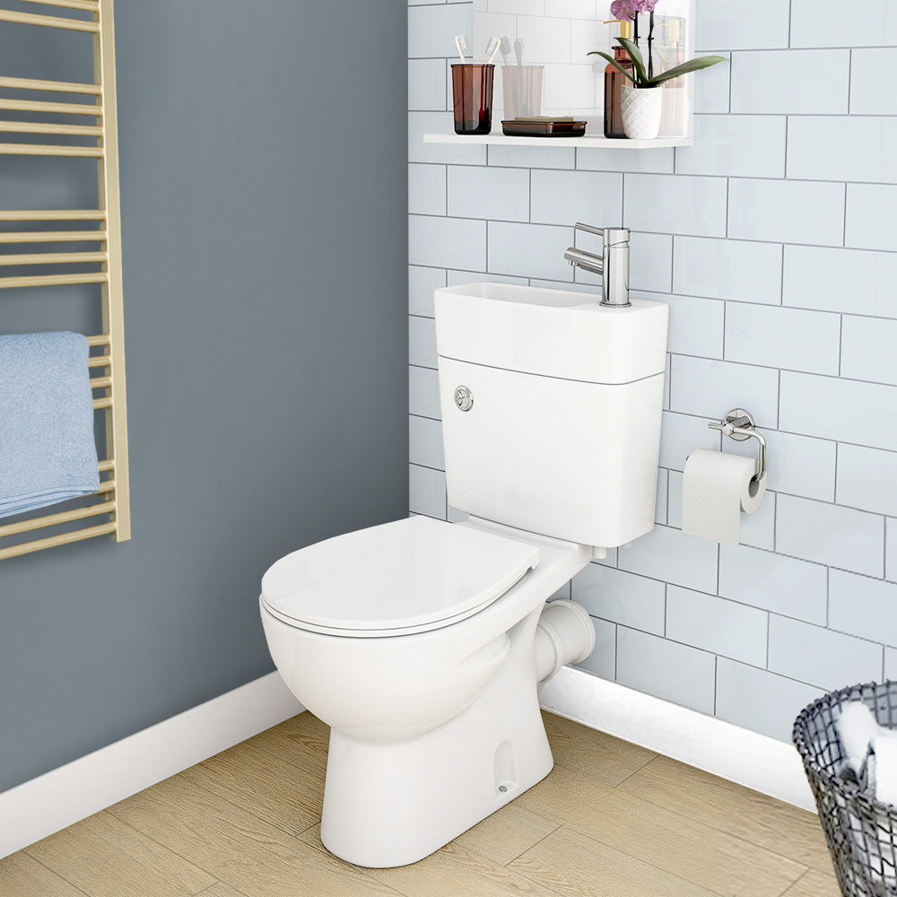 Promo Modern 2 in 1 Compact Combo White Basin and Close Coupled Toilet