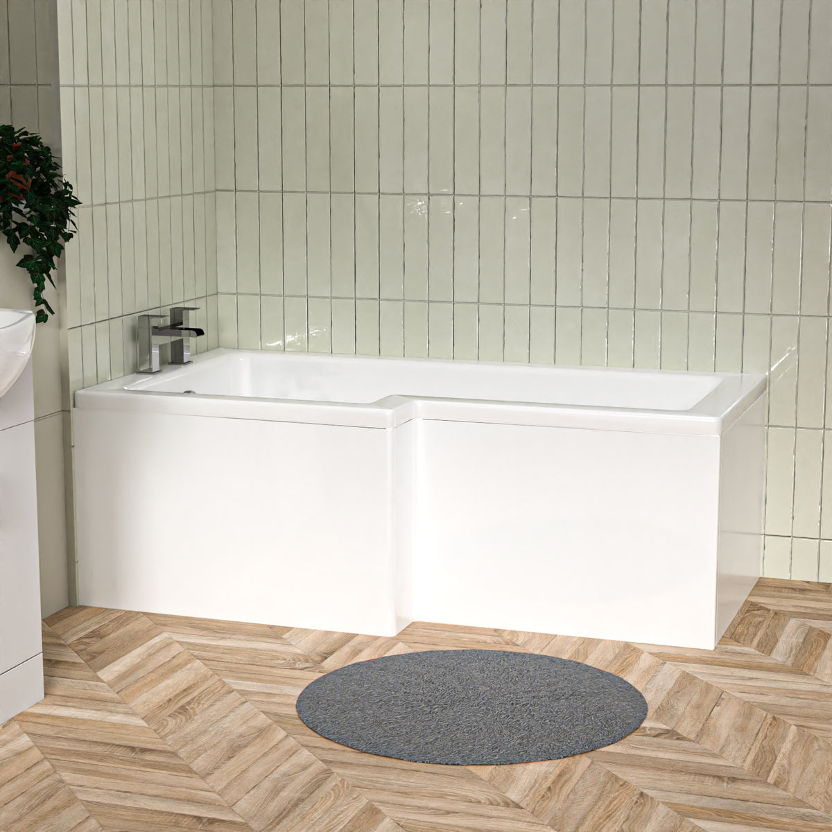 L Shaped Left Hand 1500mm Shower Bath Acrylic