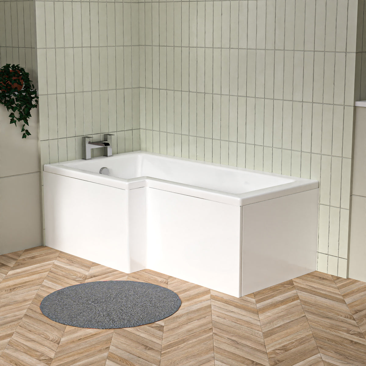 L Shaped Left Hand 1500mm Shower Bath Acrylic