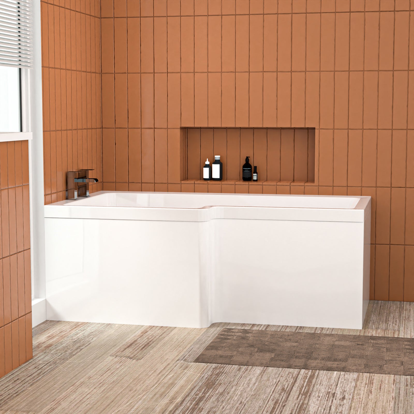 L Shaped LH 1500mm Curved Shower Bath Acrylic & Front Panel