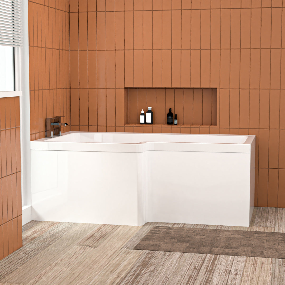 L Shaped LH 1500mm Shower Bath Acrylic & Front Panel
