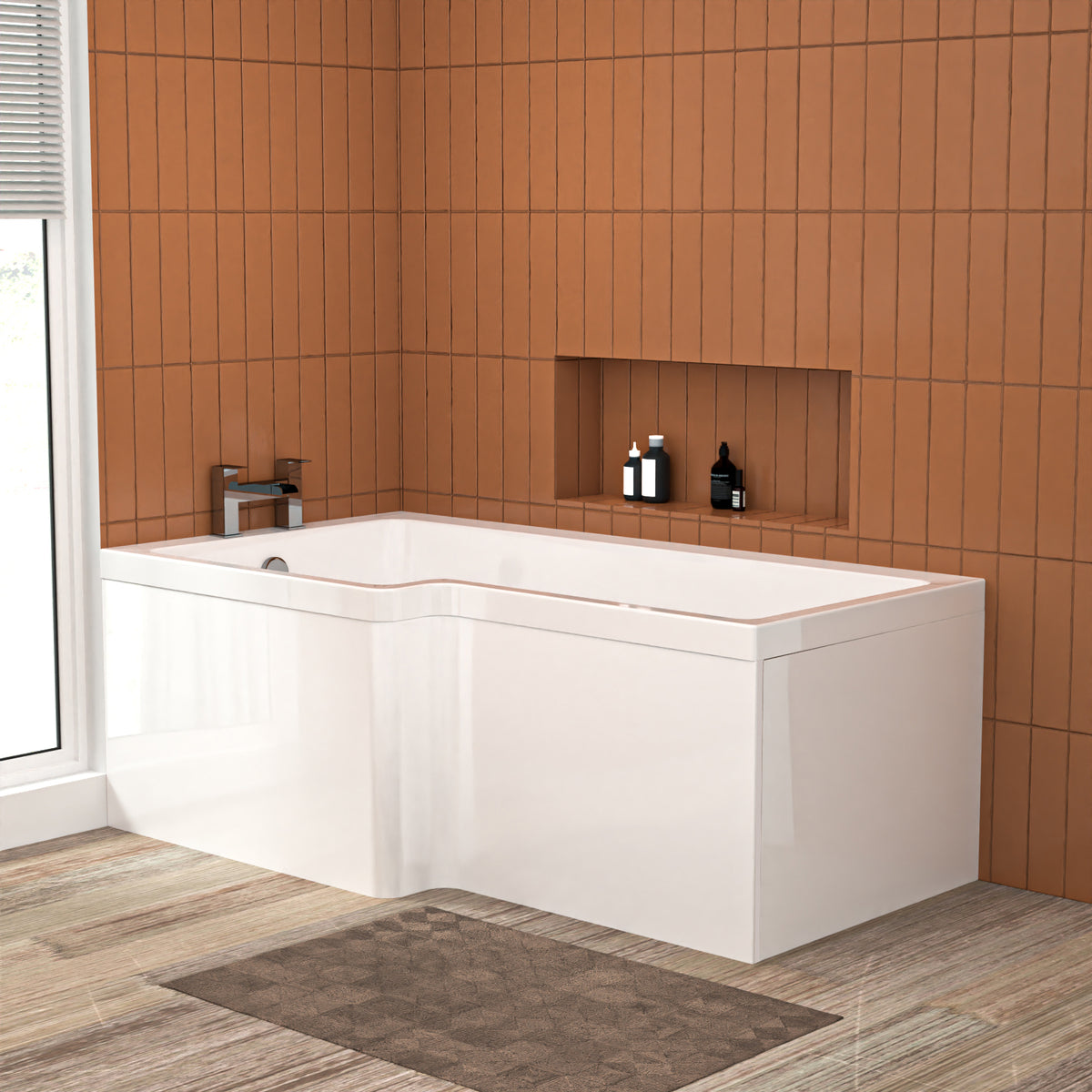 L Shaped LH 1500mm Shower Bath Acrylic & Front Panel