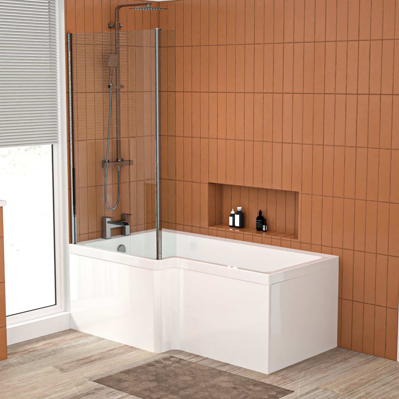 L Shaped LH 1500mm Curved Shower Bath Acrylic Front Panel & Screen