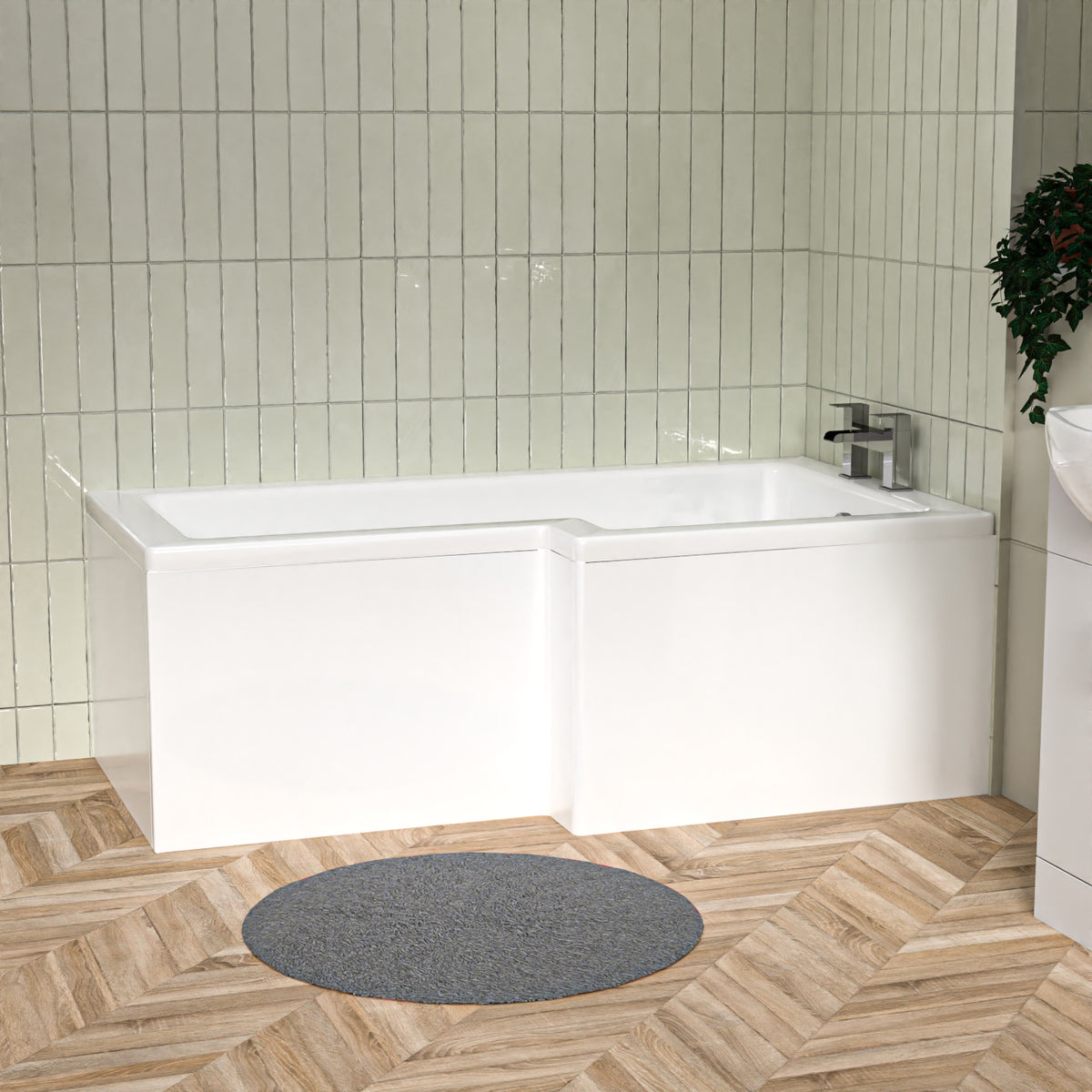 L Shaped Right Hand 1500mm Shower Bath Acrylic