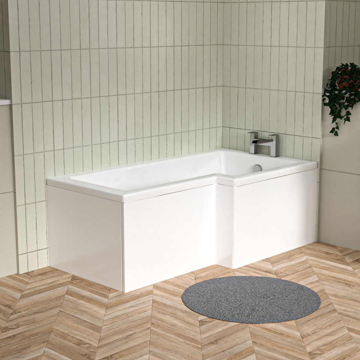 L Shaped Right Hand 1500mm Shower Bath Acrylic