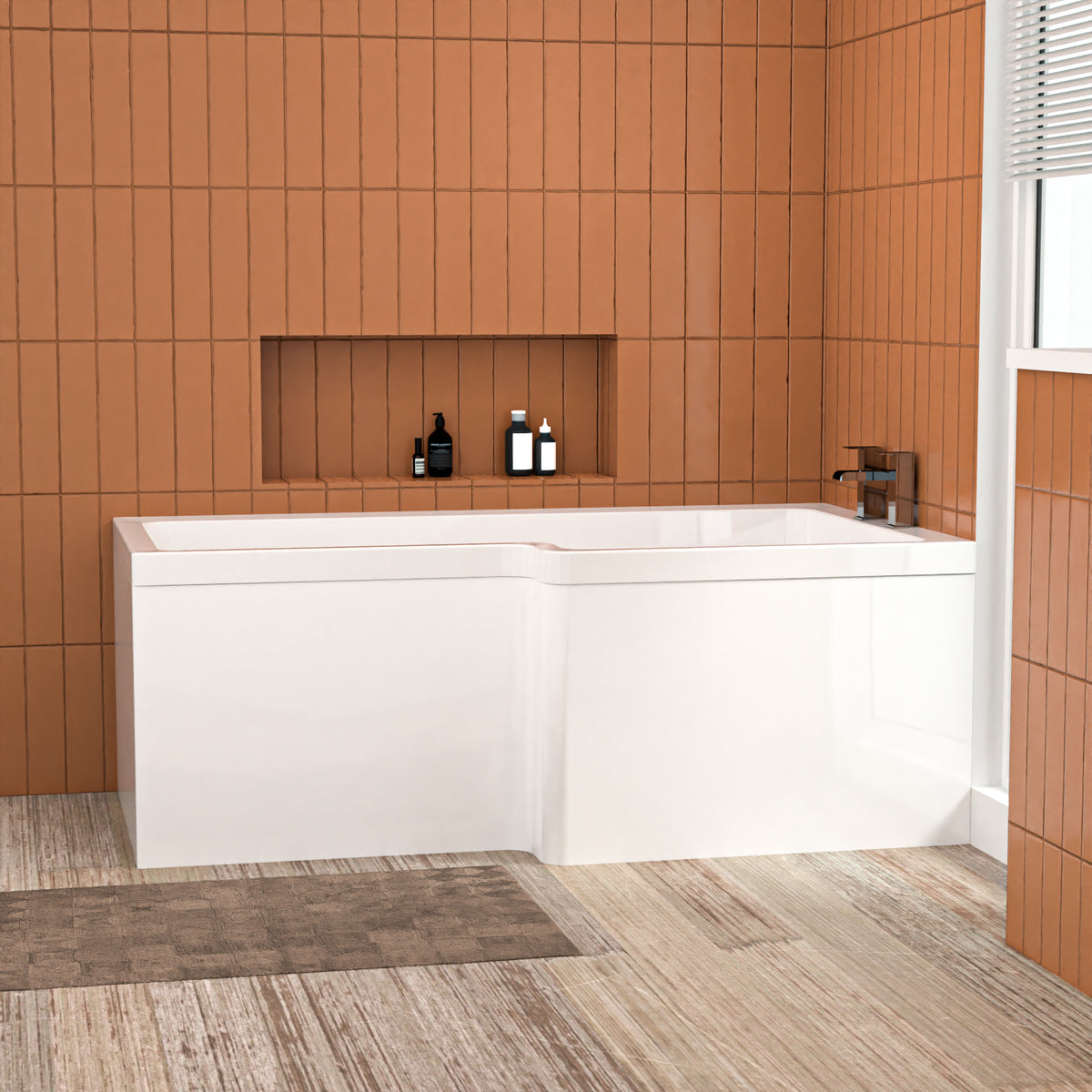 L Shaped RH 1500mm Shower Bath Acrylic & Front Panel