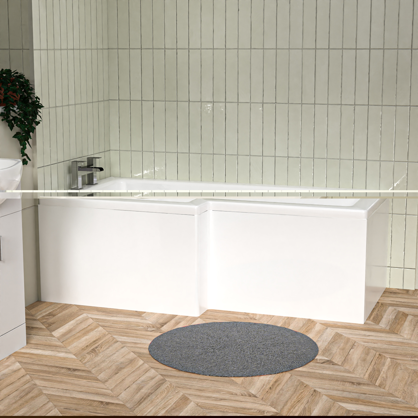 L Shaped Left Hand 1600mm Curved Shower Bath Acrylic