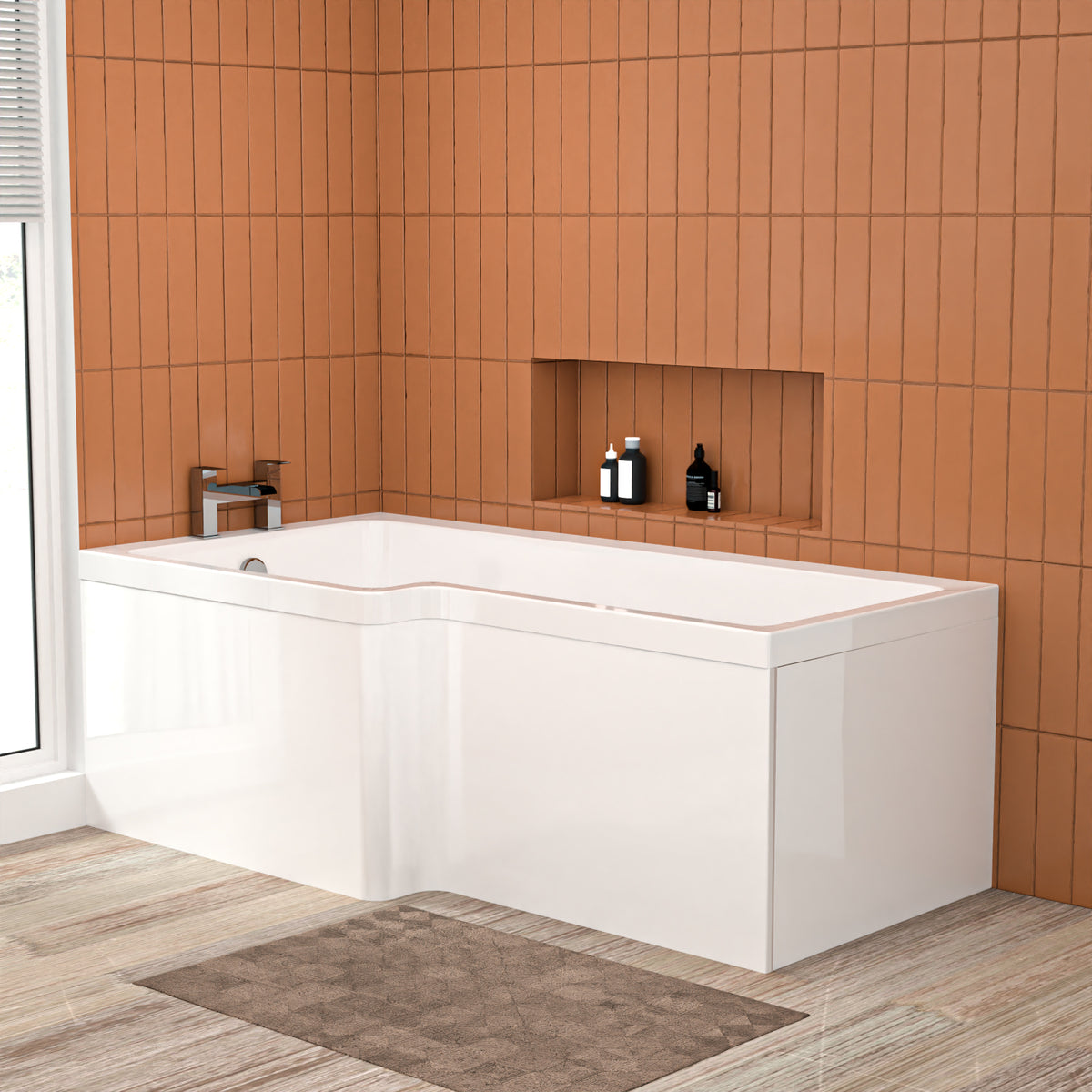 L Shaped LH 1600mm Shower Bath Acrylic & Front Panel