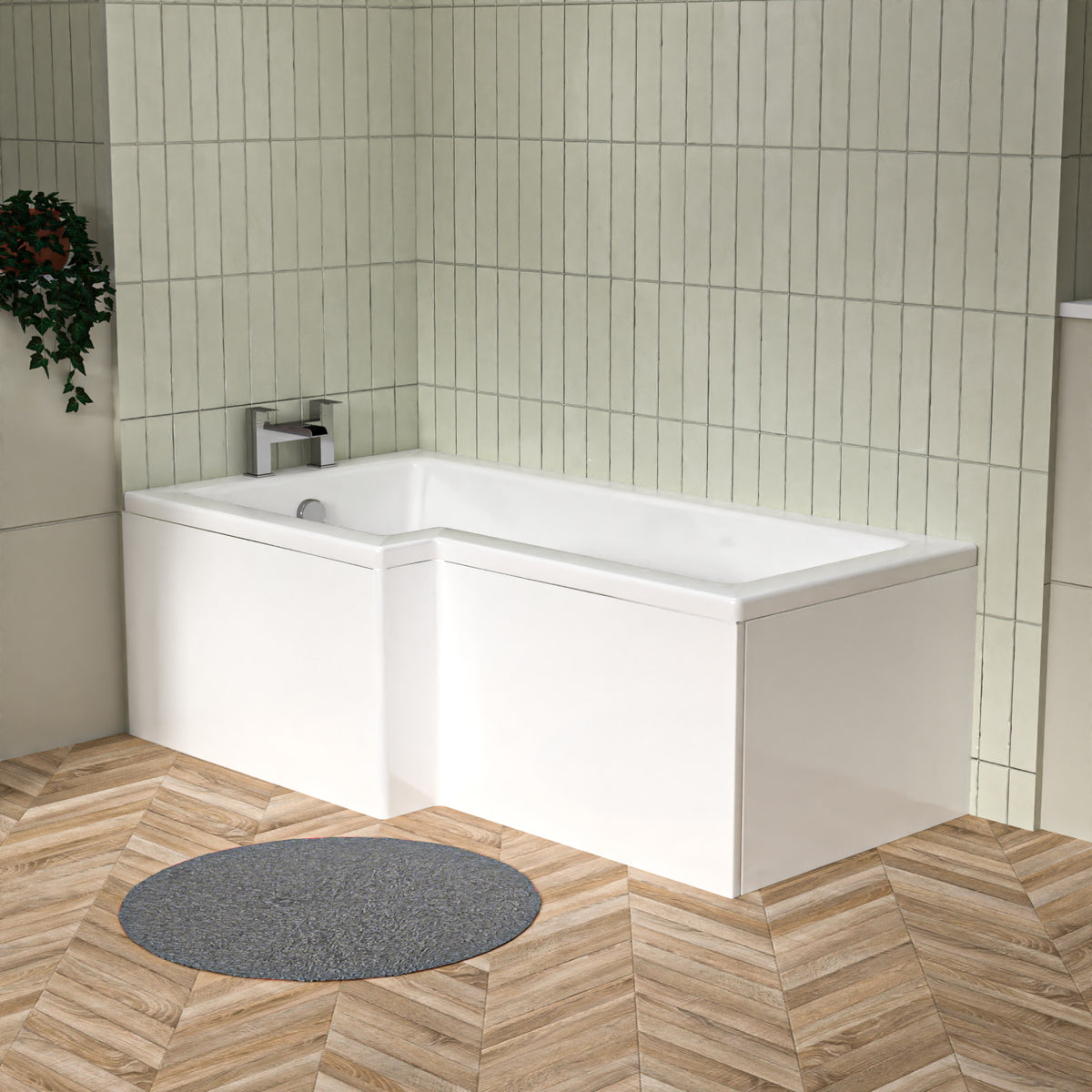 L Shaped Left Hand 1600mm Shower Bath Acrylic