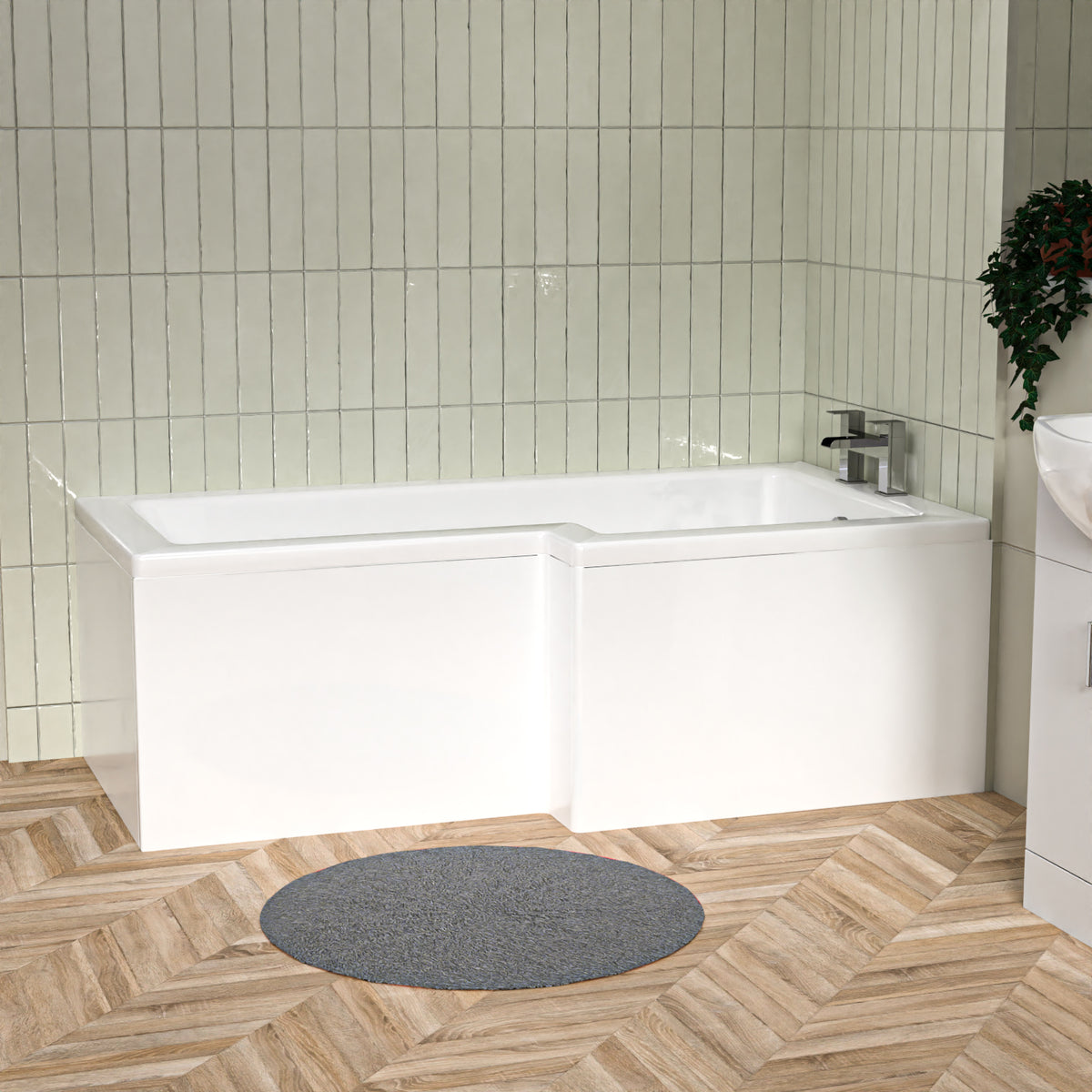 L Shaped Right Hand 1600mm Shower Bath Acrylic