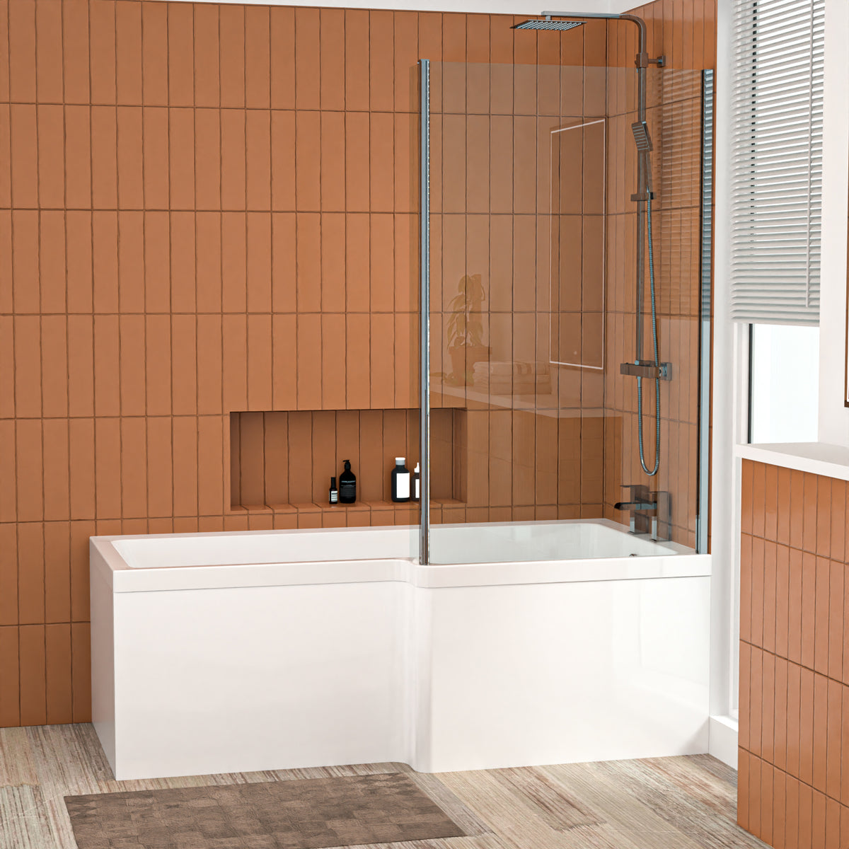 L Shaped RH 1600mm Shower Bath Acrylic Front Panel & Screen