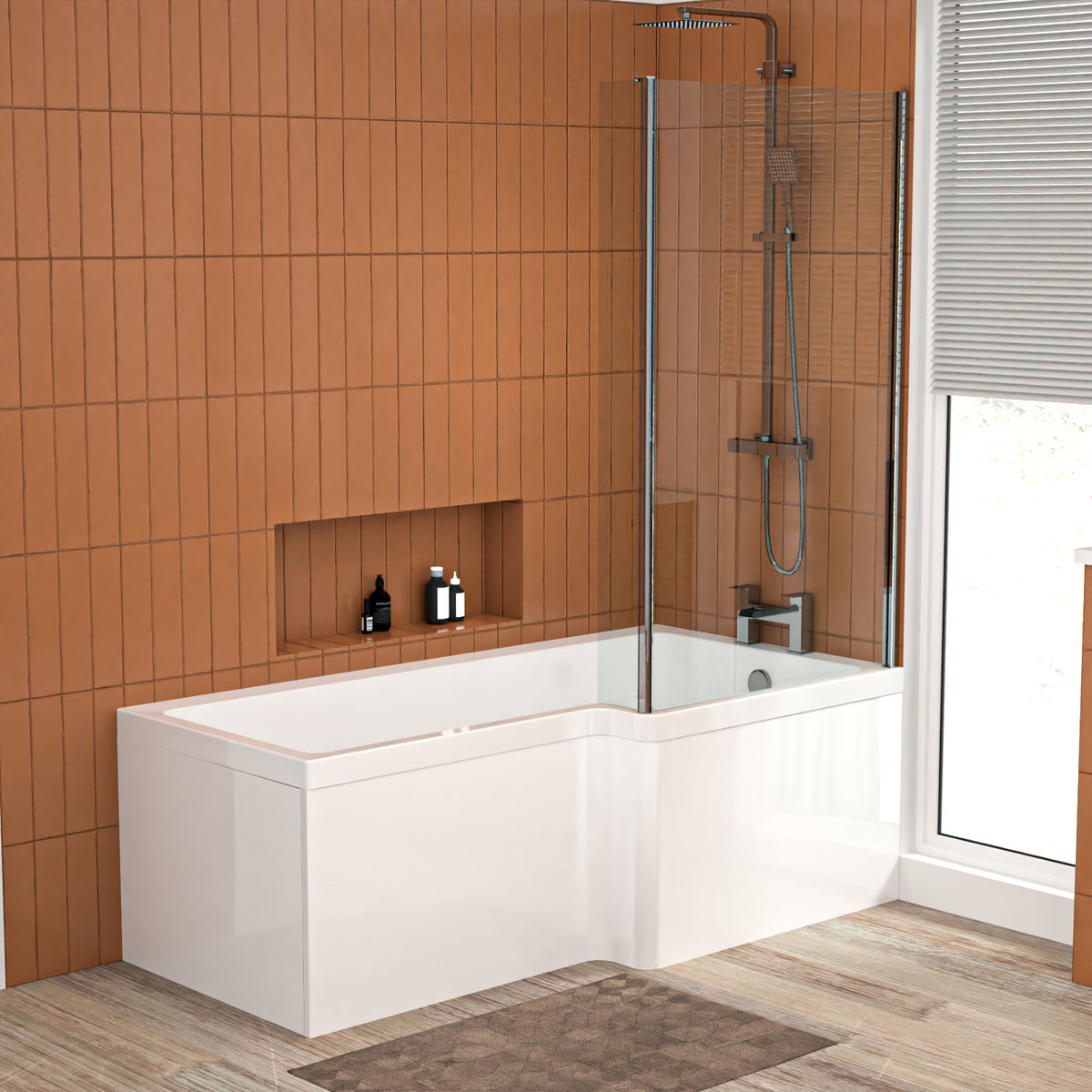 L Shaped RH 1600mm Shower Bath Acrylic Front Panel & Screen