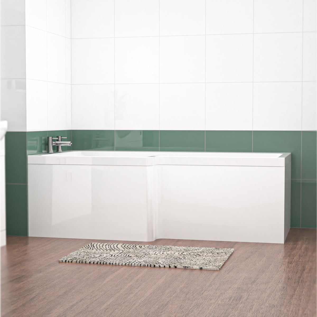L Shaped Left Hand 1800mm Shower Bath Acrylic