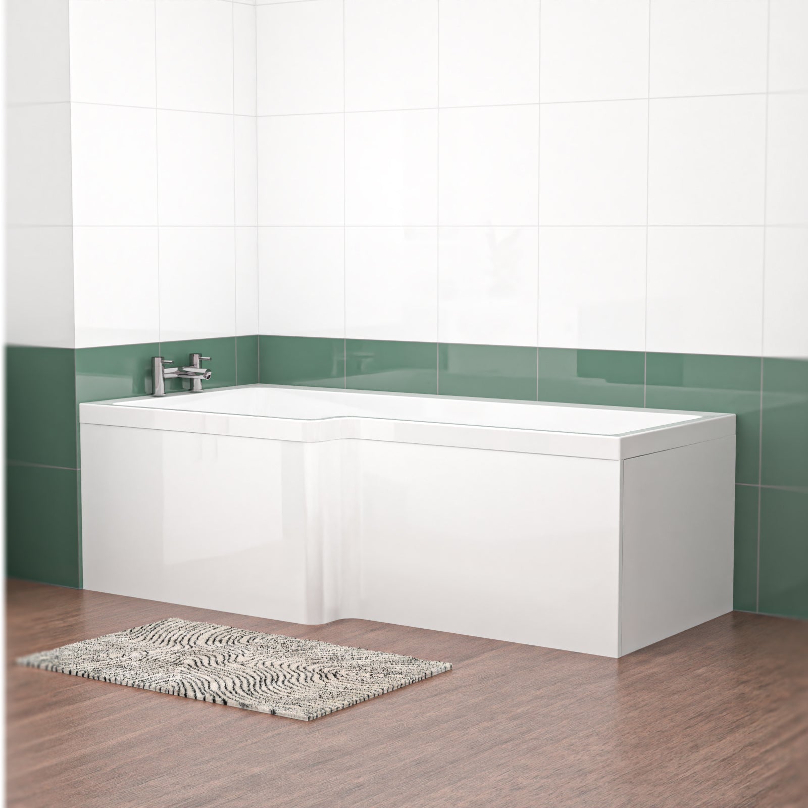 L Shaped Left Hand 1800mm Curved Shower Bath Acrylic