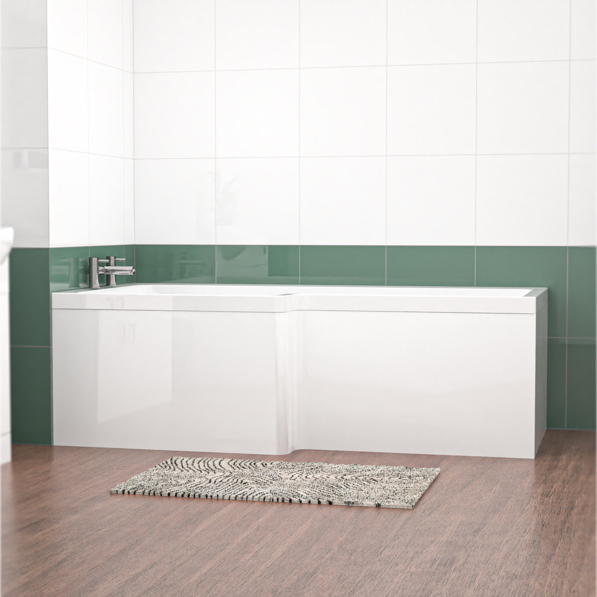 L Shaped LH 1800mm Shower Bath Acrylic & Front Panel