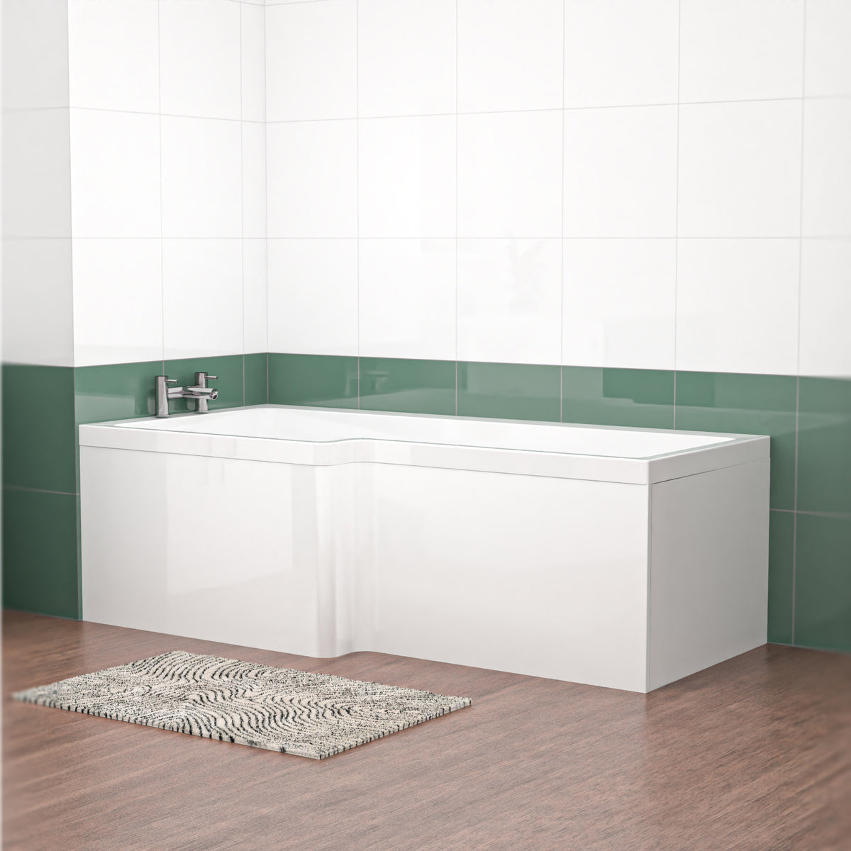 L Shaped LH 1800mm Shower Bath Acrylic & Front Panel