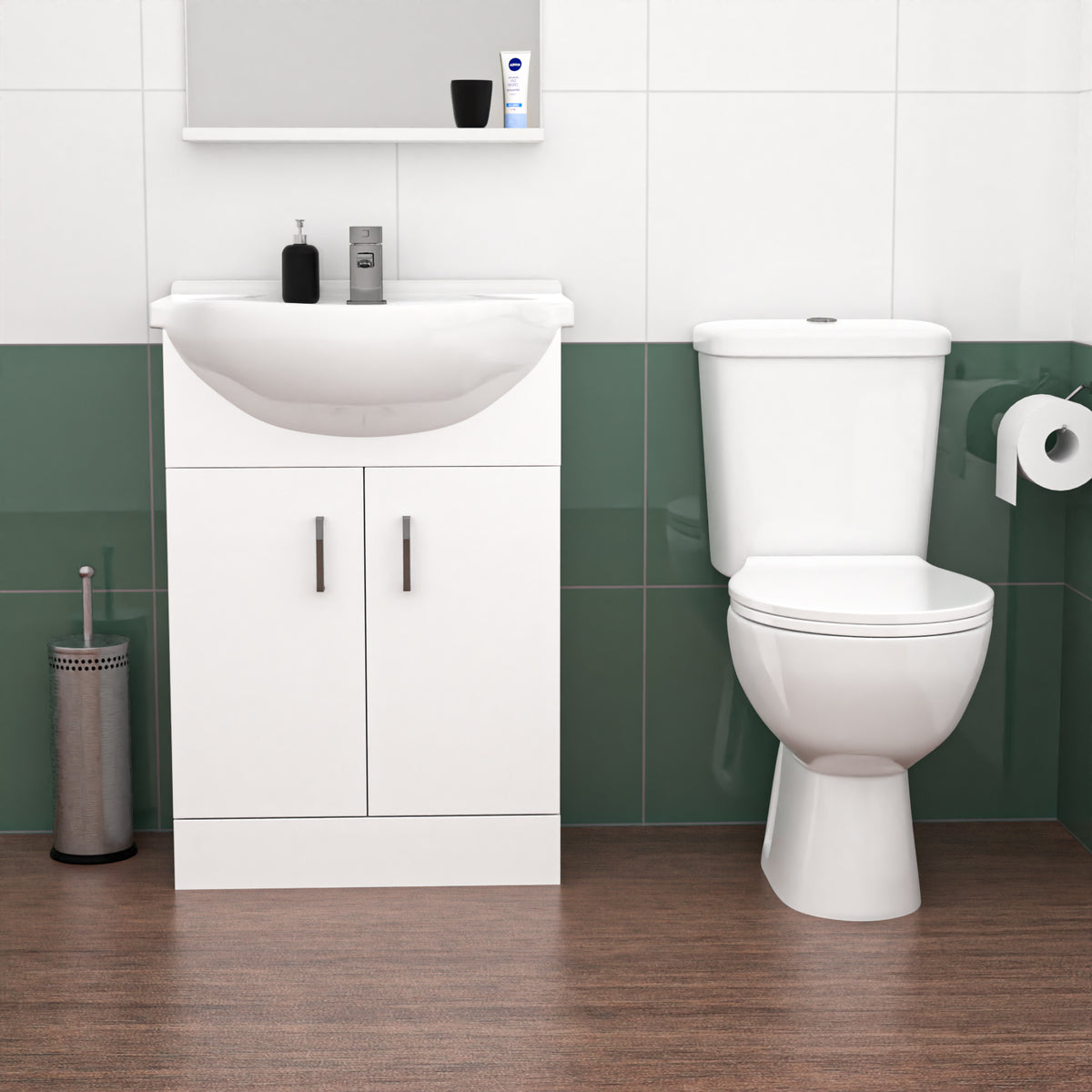 1800mm LH L Shaped Bath, Front Panel, Screen With 550mm Vanity & Toilet