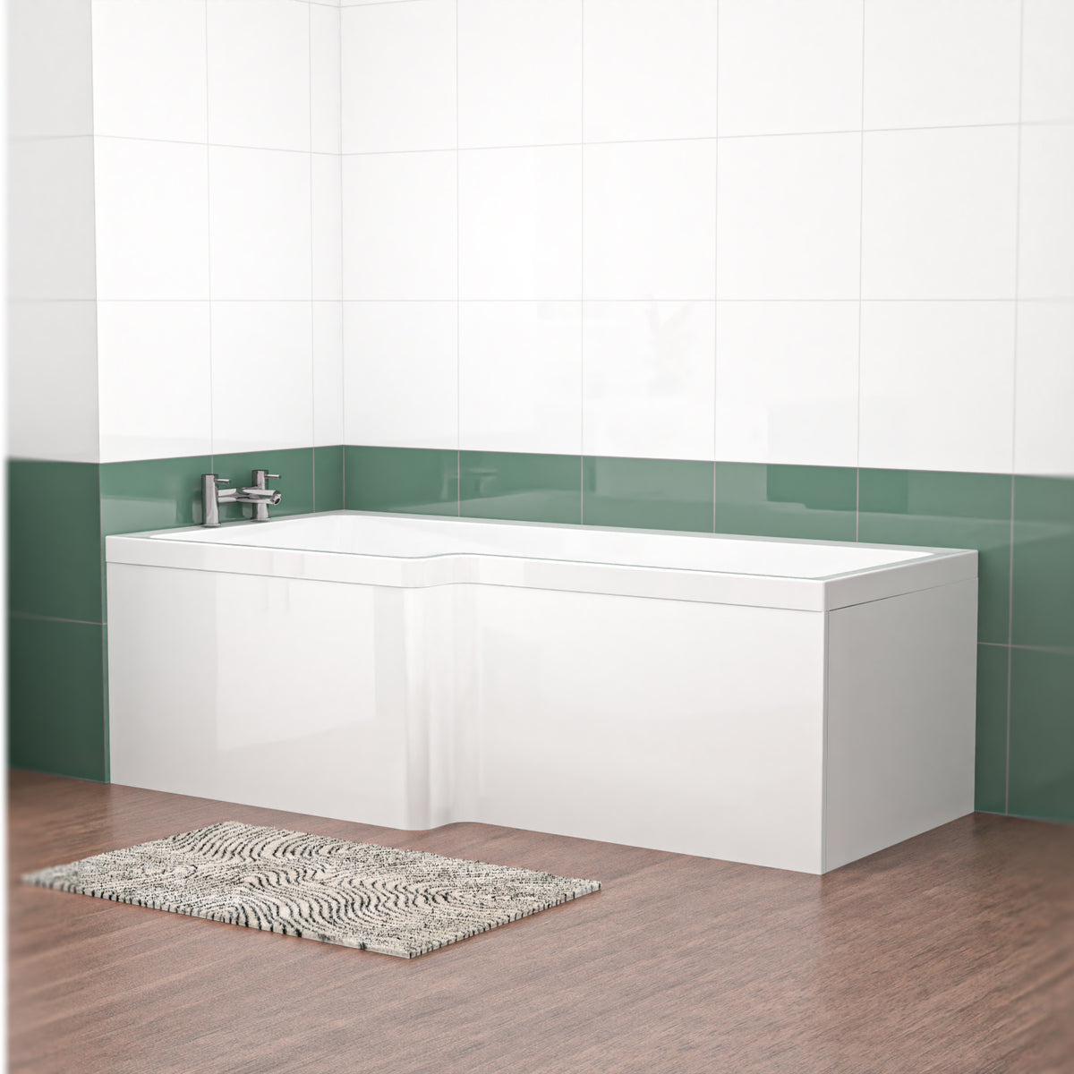 L Shaped Left Hand 1800mm Shower Bath Acrylic