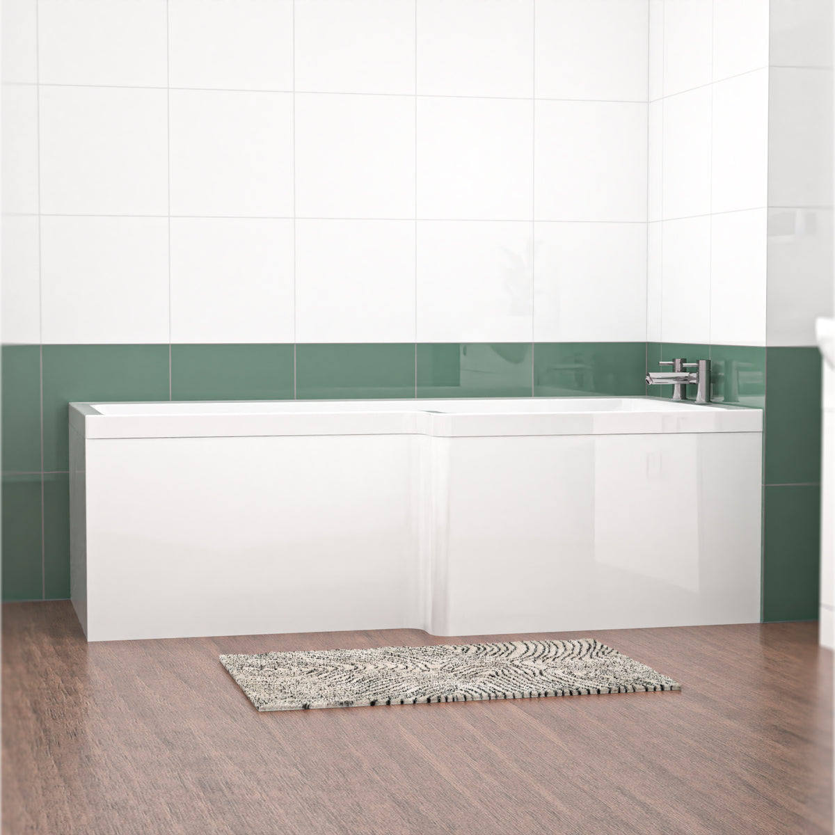 L Shaped Right Hand 1800mm Shower Bath Acrylic