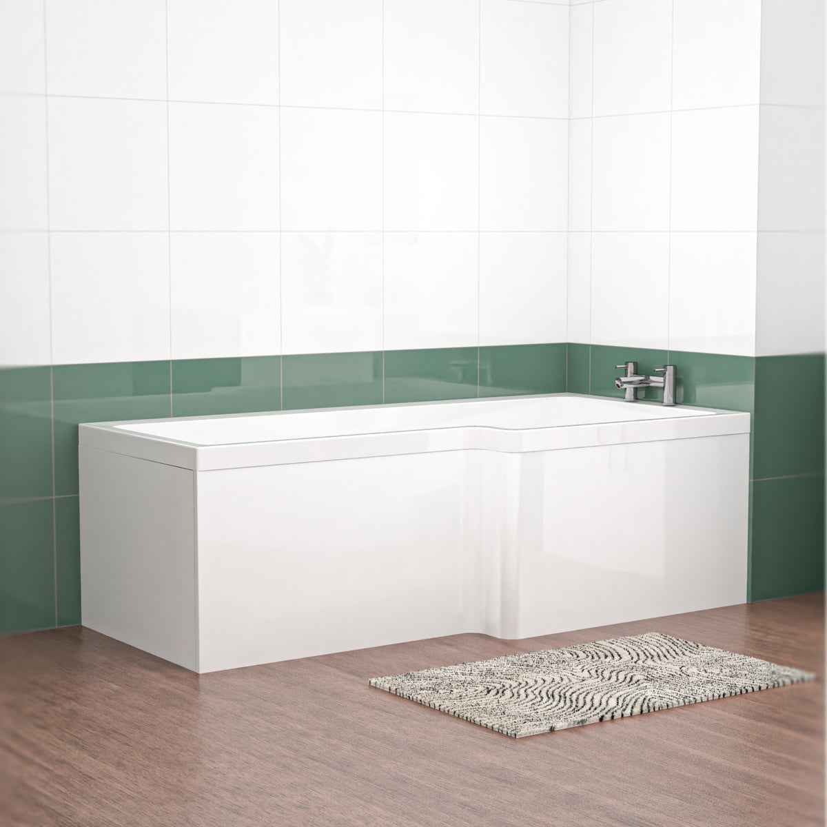 L Shaped Right Hand 1800mm Shower Bath Acrylic