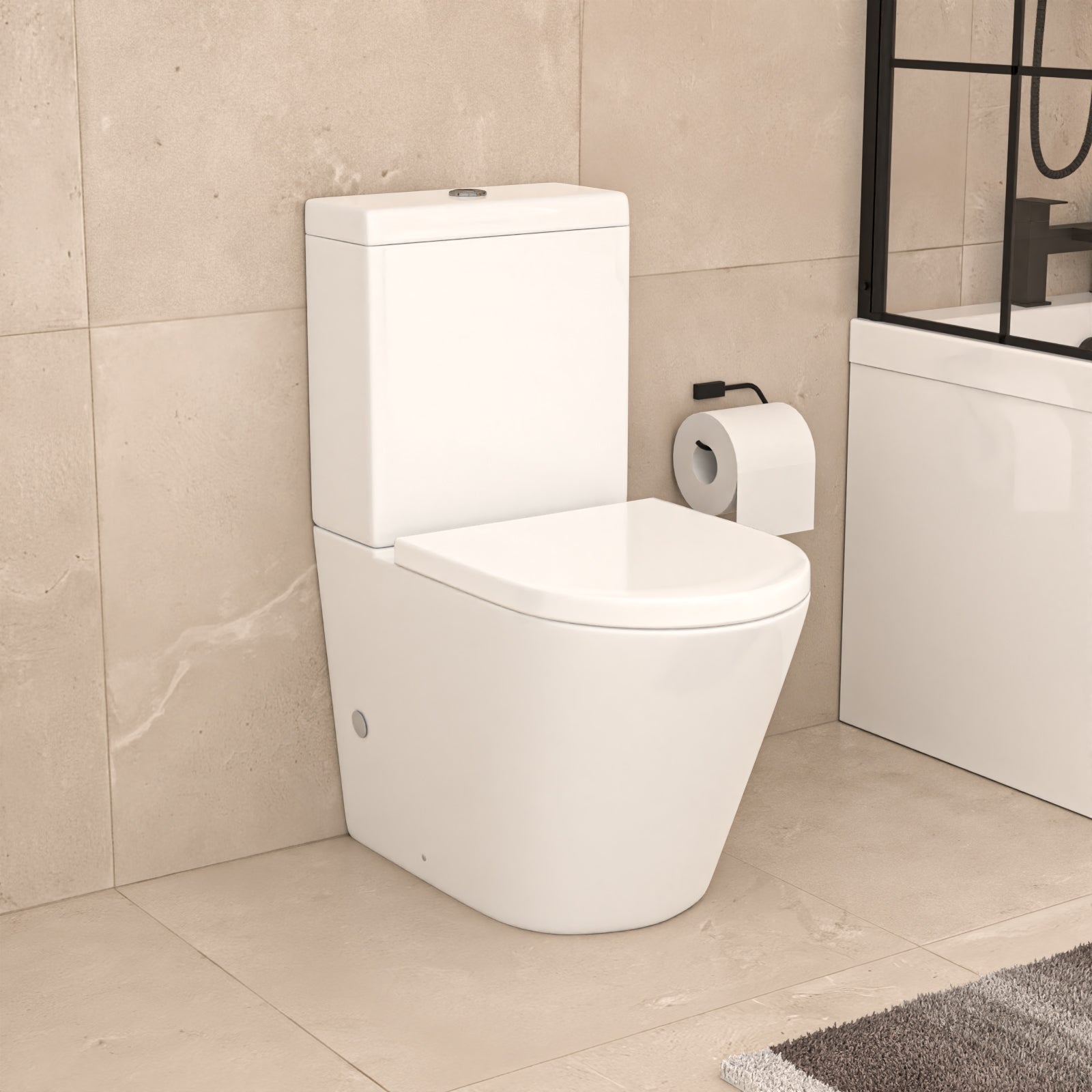 Nanuya L-Shaped LH Shower Bath Basin White 450mm Vanity Toilet Matte Black Taps Set