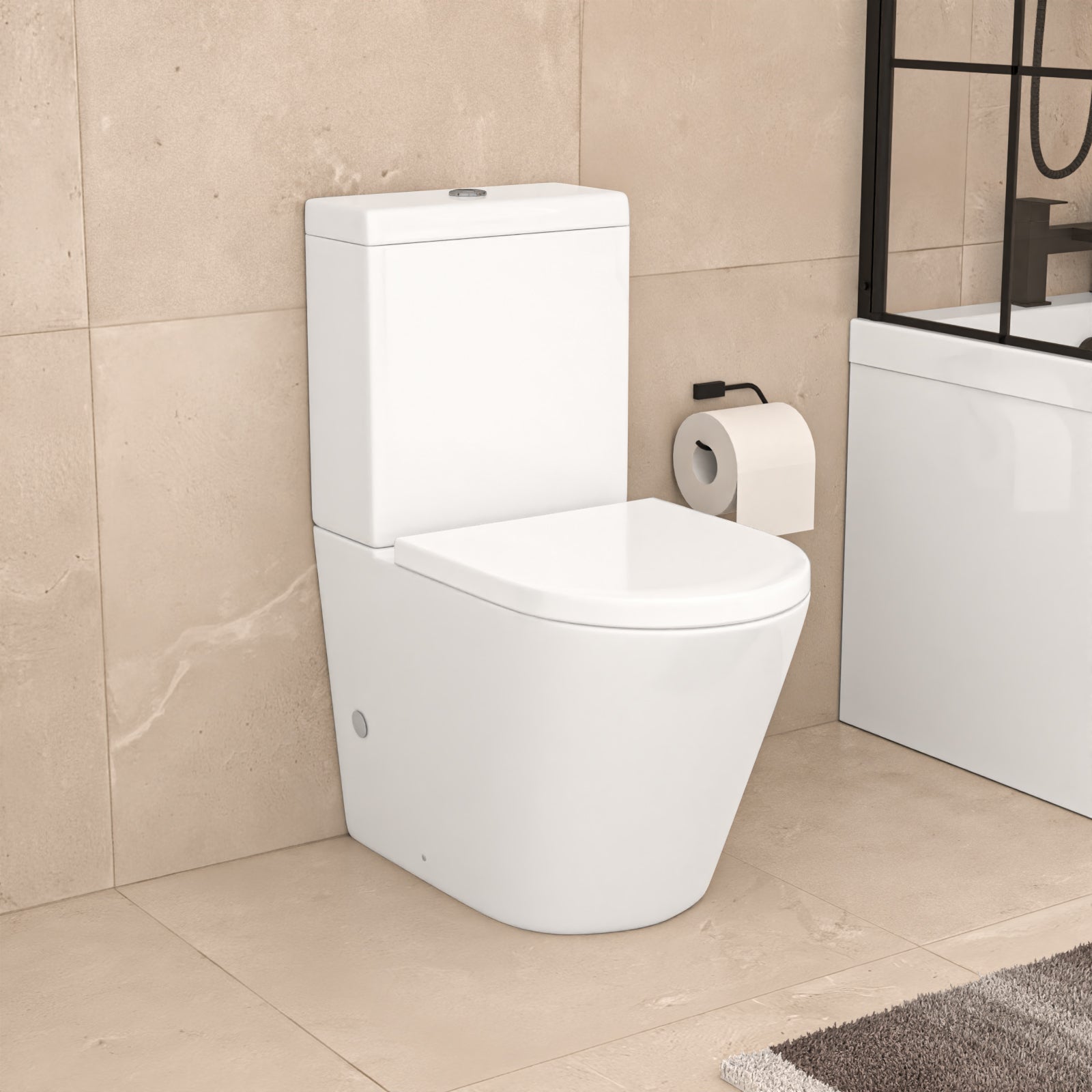 Nanuya L-Shaped LH Shower Bath Basin White 450mm Vanity Toilet Matte Black Taps Set