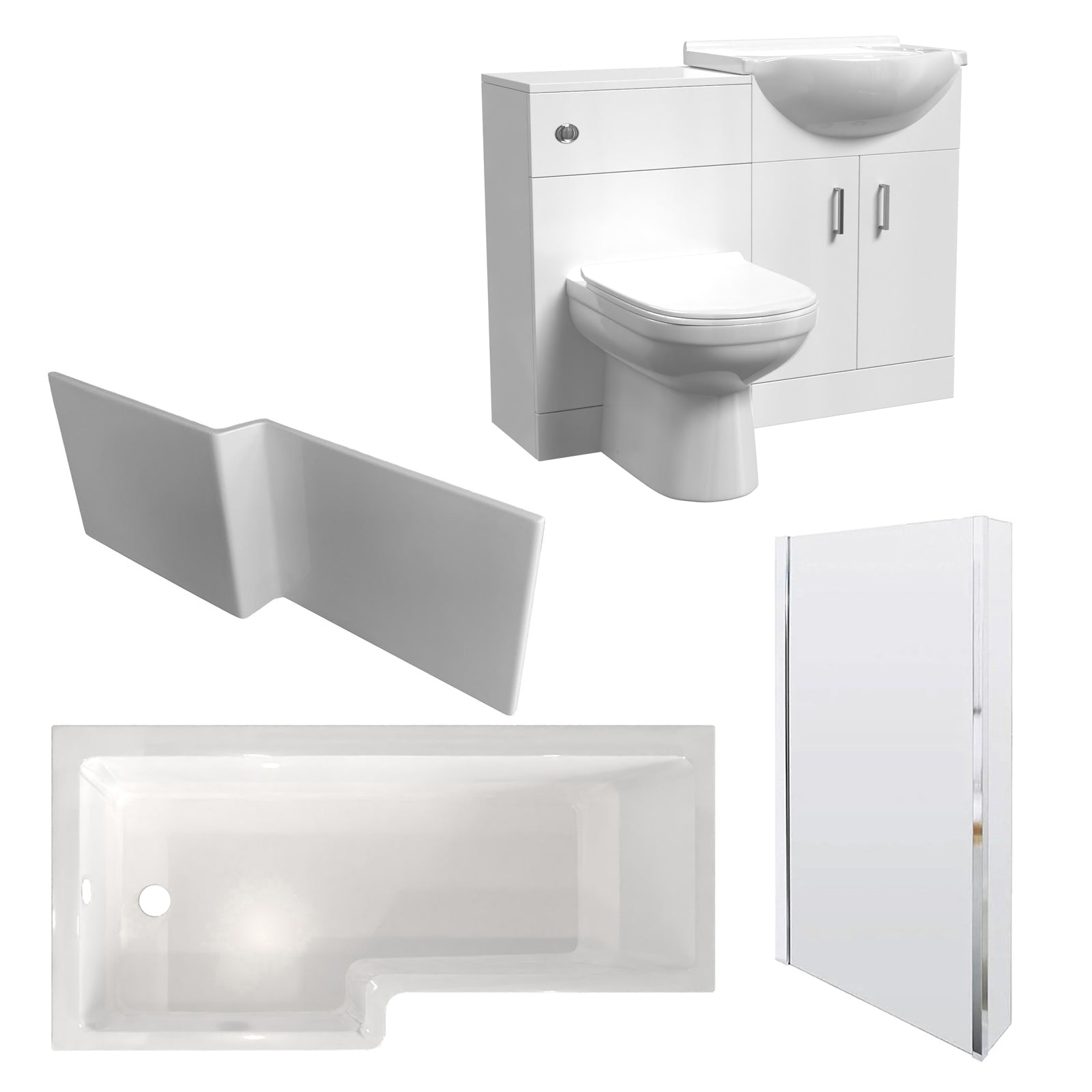 Ellen L-Shaped Shower Bath with Vanity Unit, WC Unit & Toilet