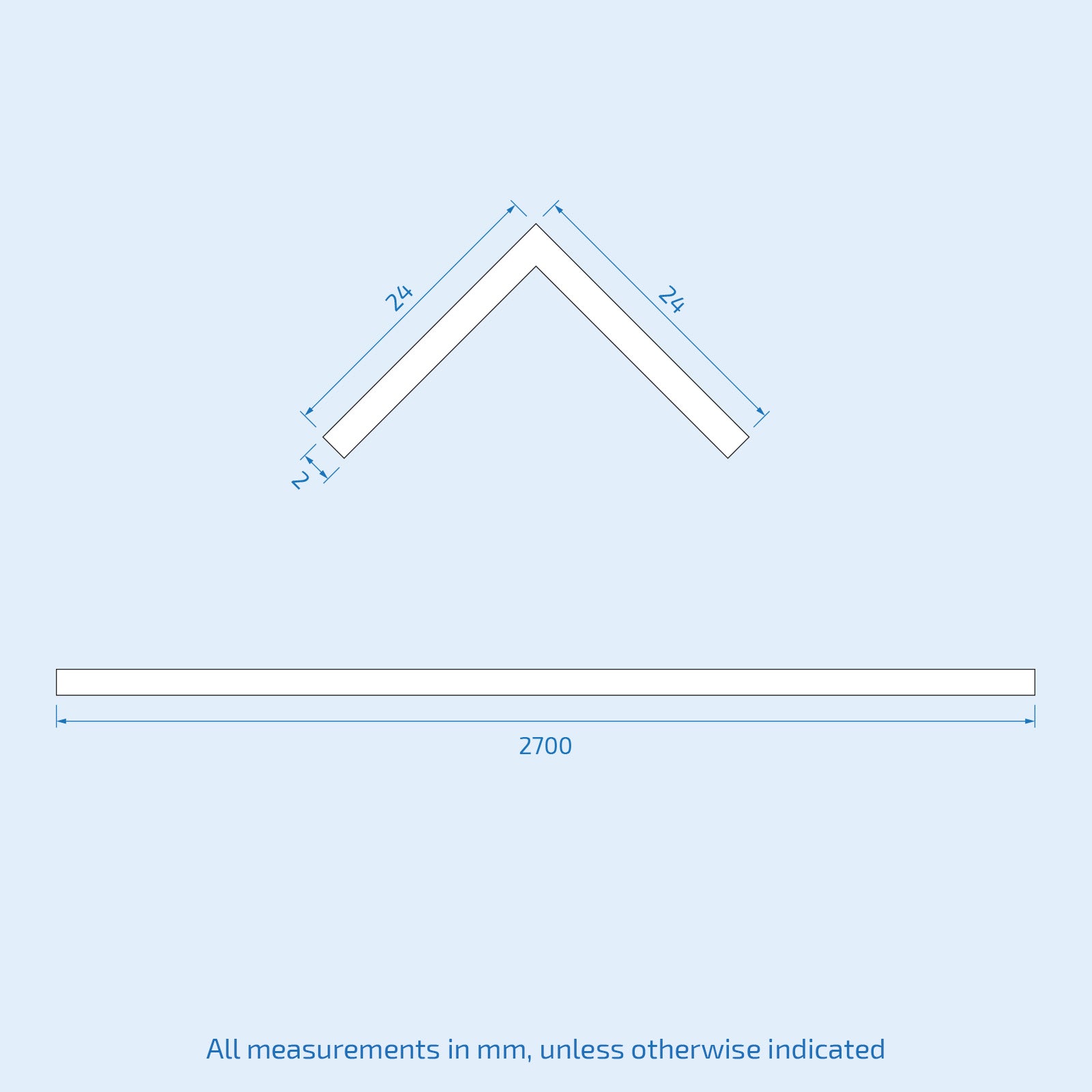Technical drawing of a rectangular frame with dimensions