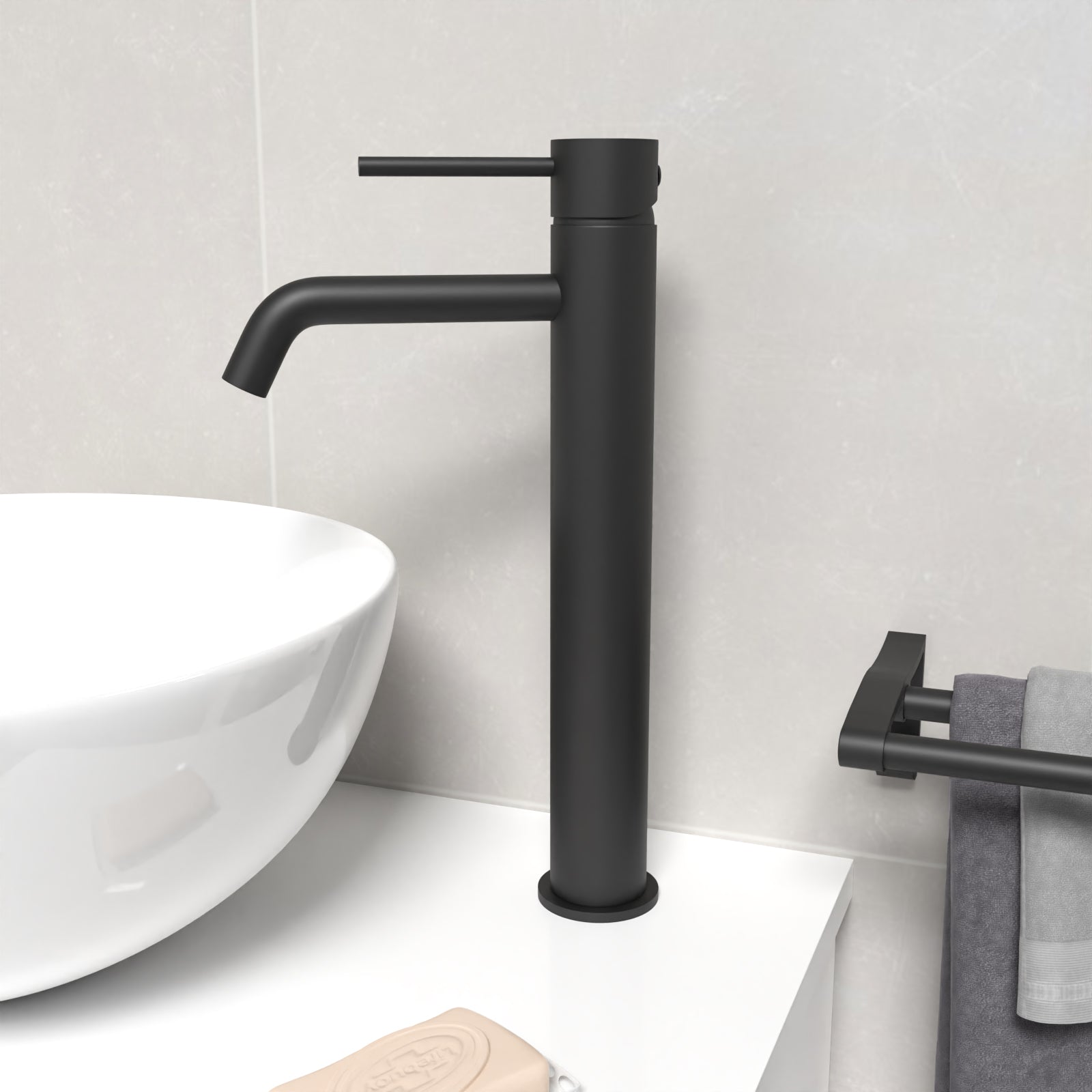 Alice Round Single Lever High Rise Bathroom Basin Mono Mixer Matte Black Tap