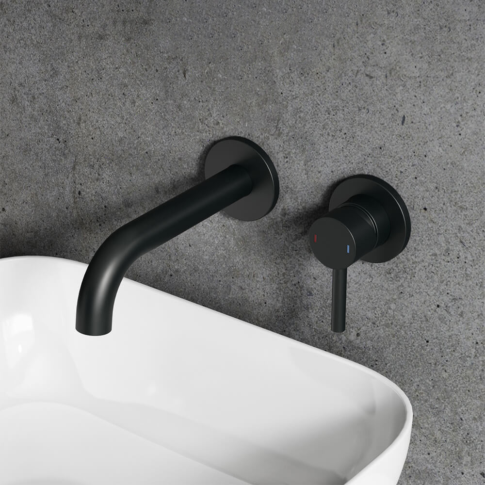 Alice Basin Sink Matt Black Modern Brass Bathroom Wall Mounted Tap
