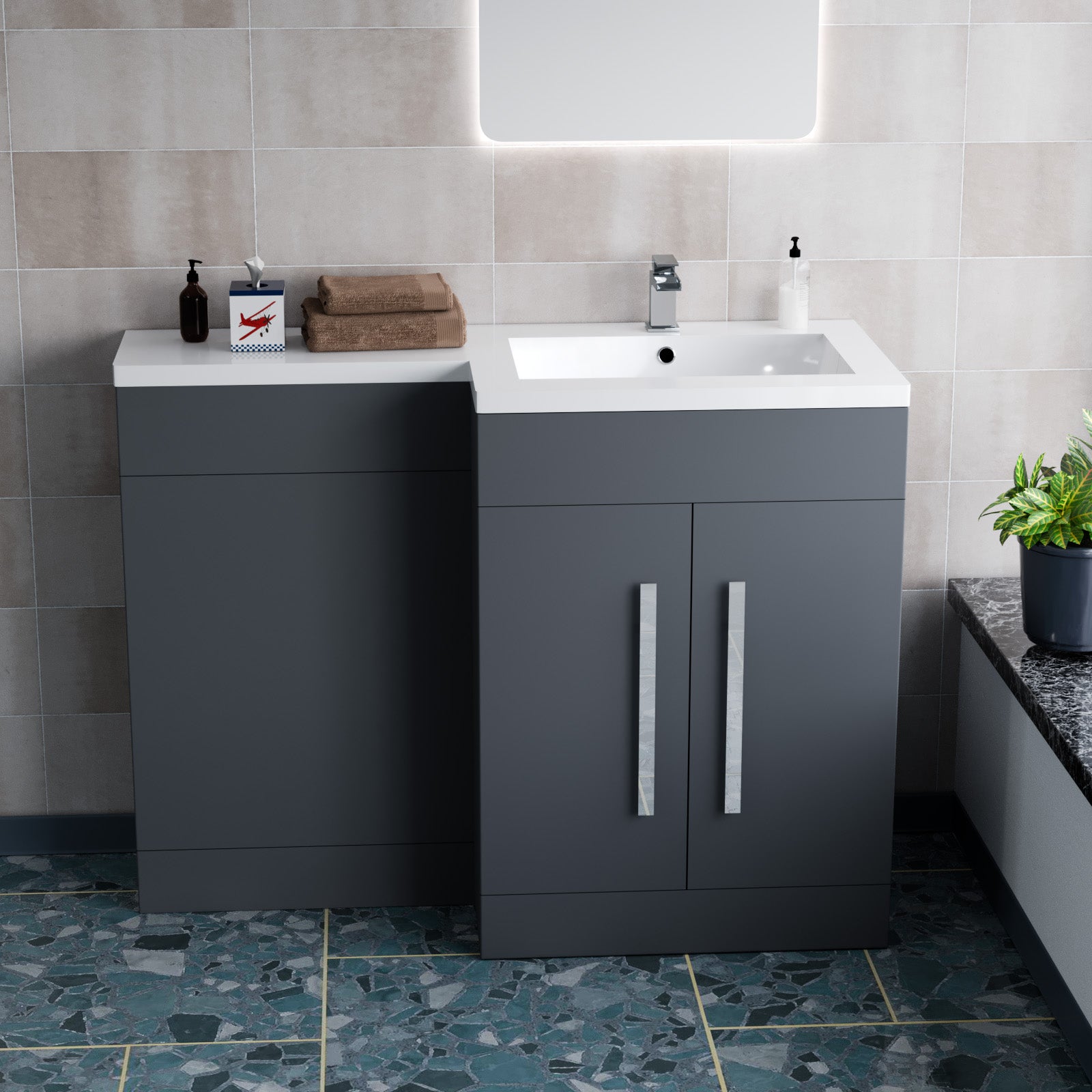 1100mm Right Hand Dark Matte Grey Bathroom Basin Vanity Unit Set
