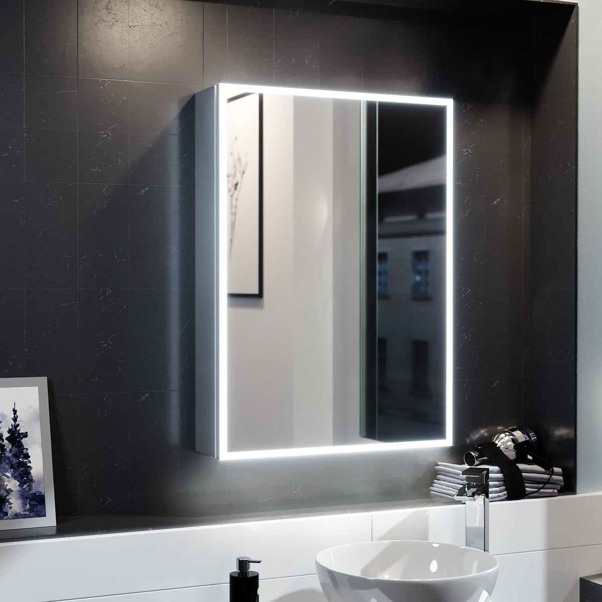 LED 500 x 700mm Mirror Cabinet Storage Bathroom Cupboard with Shaving Socket