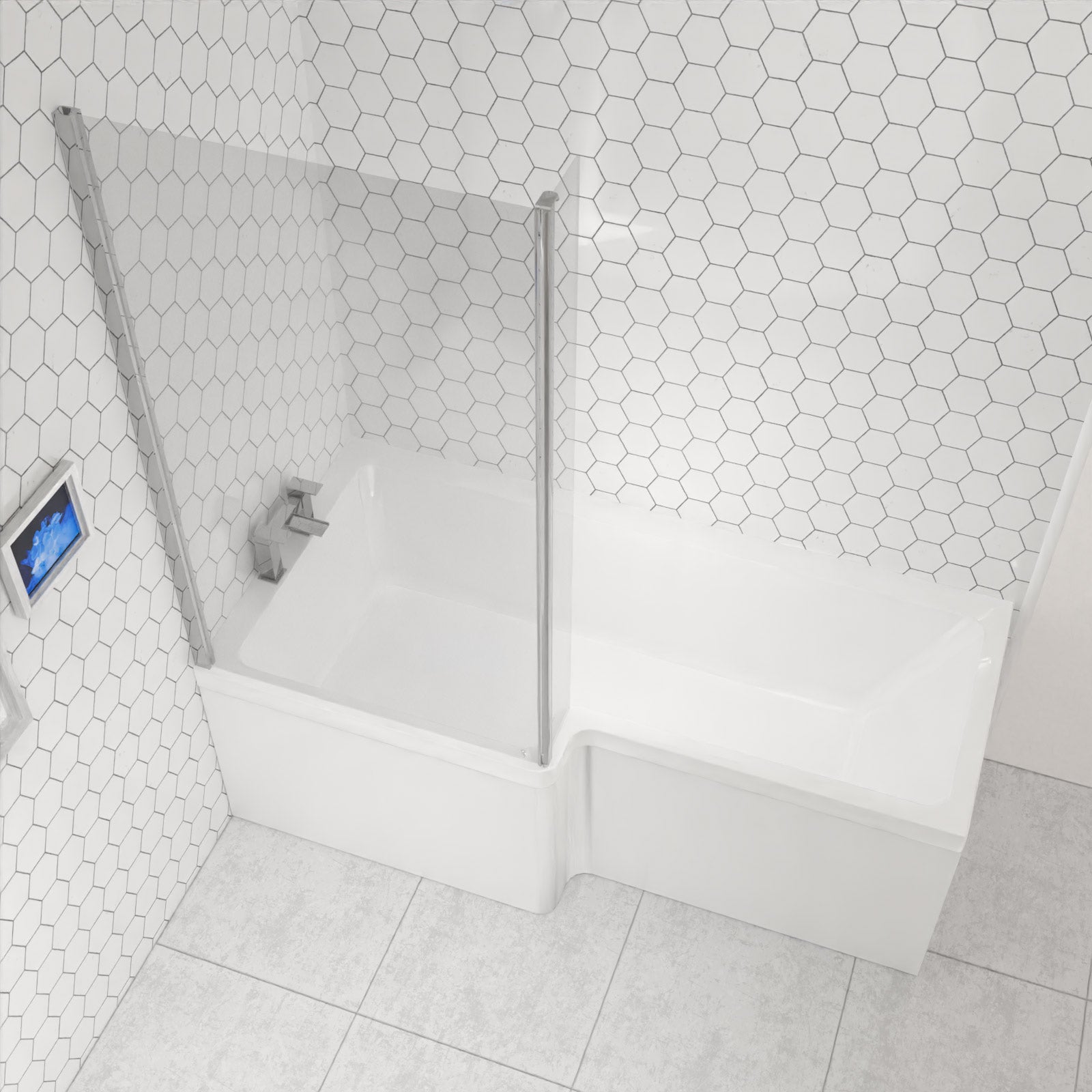 L-Shaped Left Hand Shower Bath & Optional Panels and Shower Screen