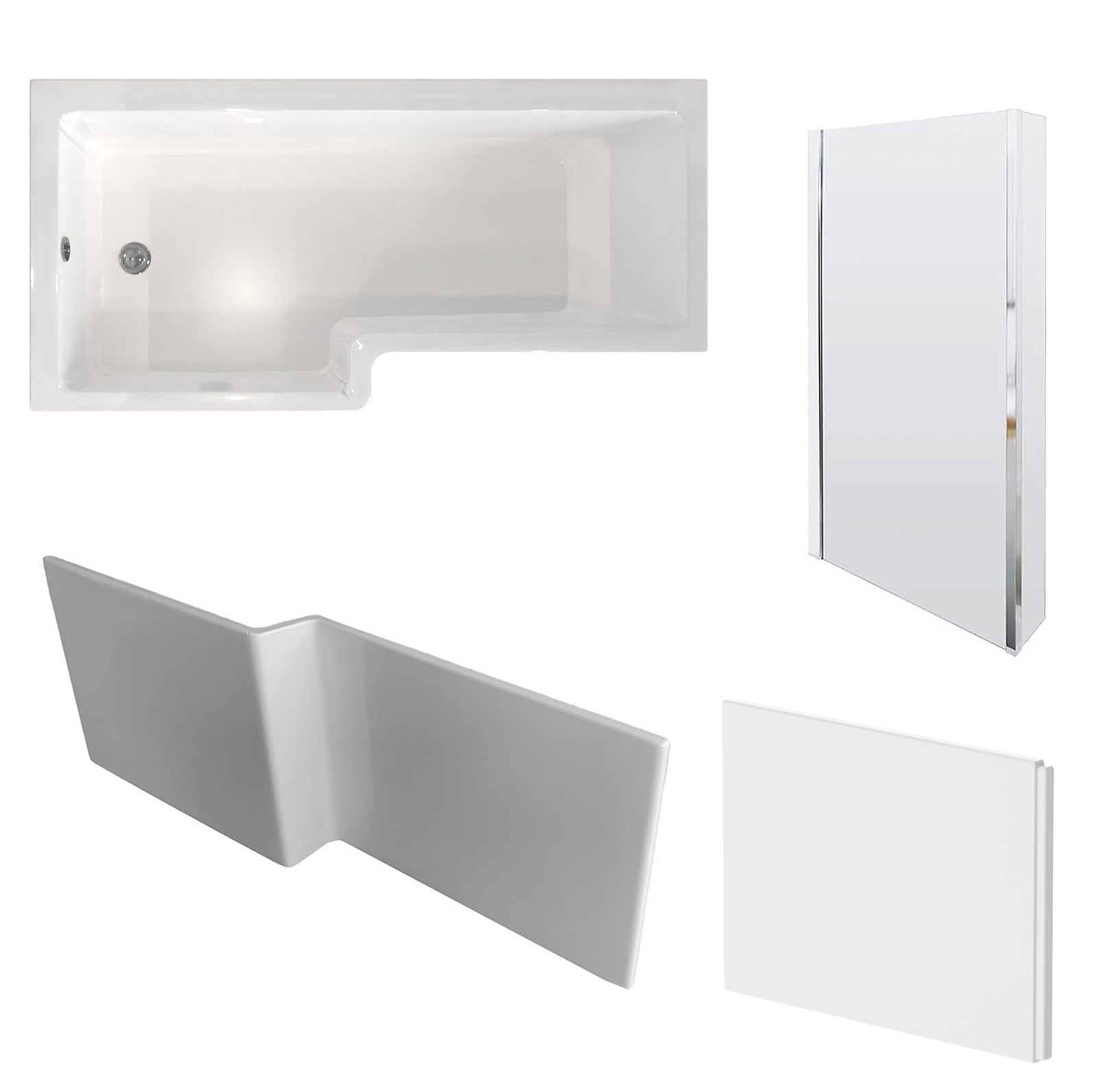 Wadley Modern Bathroom L-shape Shower Bath Left Hand, Bath Screen, Front & End Panel