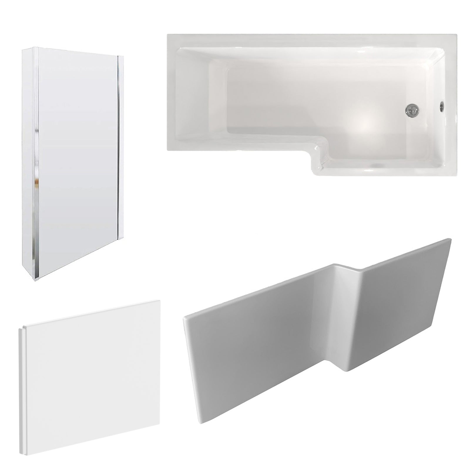 Wadley Modern Bathroom L-shape Shower Bath Right Hand, Bath Screen, Front & End Panel