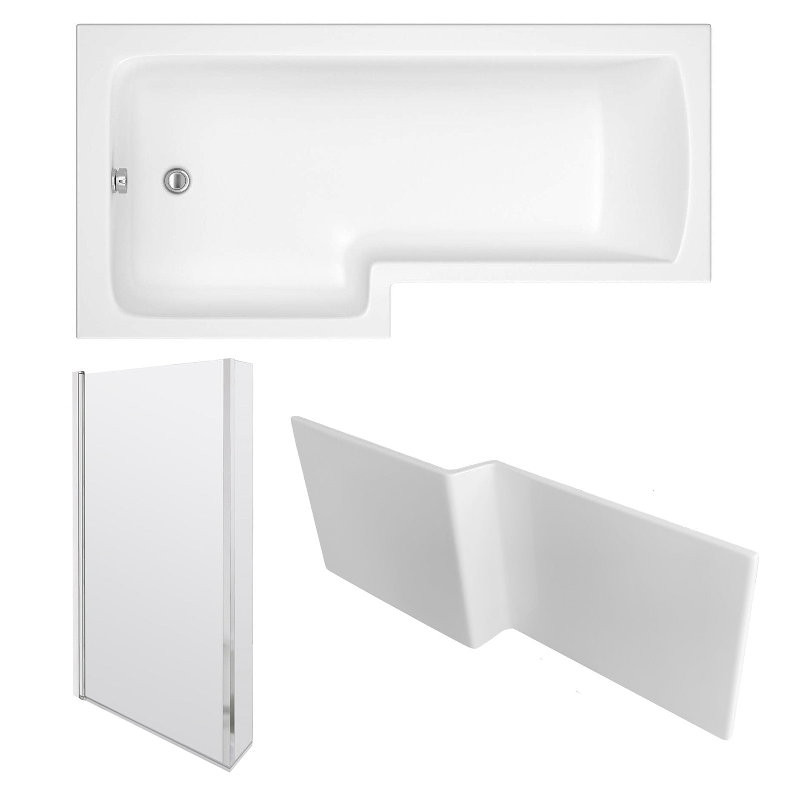 1700 x 850mm Left Hand L Shaped Shower Bath With Hinged Shower Screen